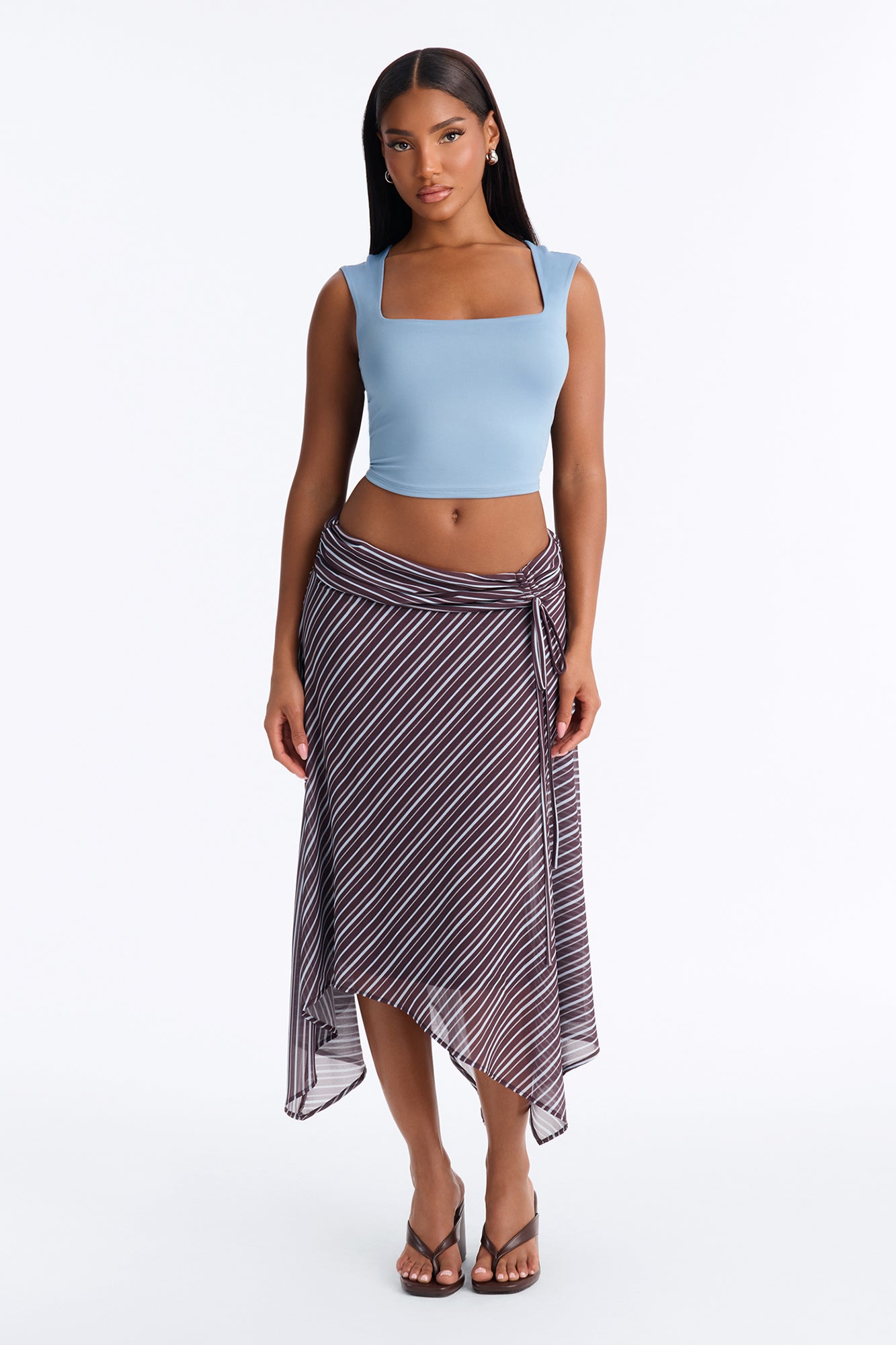 Caroline Striped Handkerchief Midi Skirt - Brown/combo