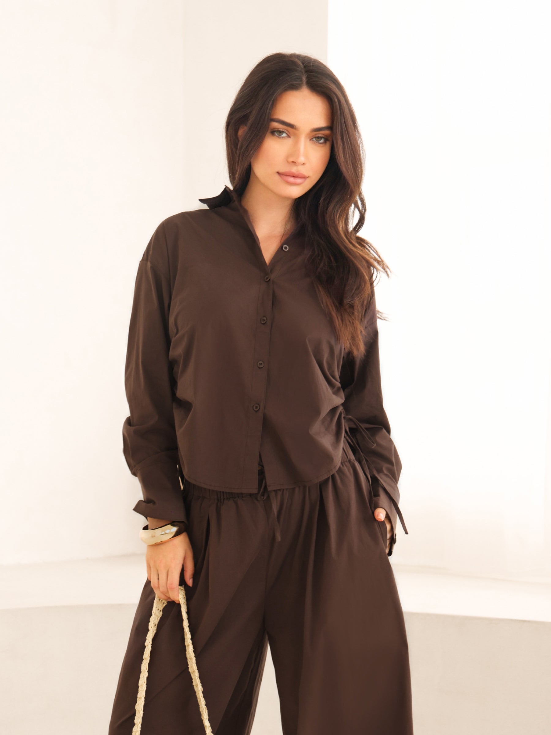Kaia Oversized Poplin Shirt - Mocha Brown