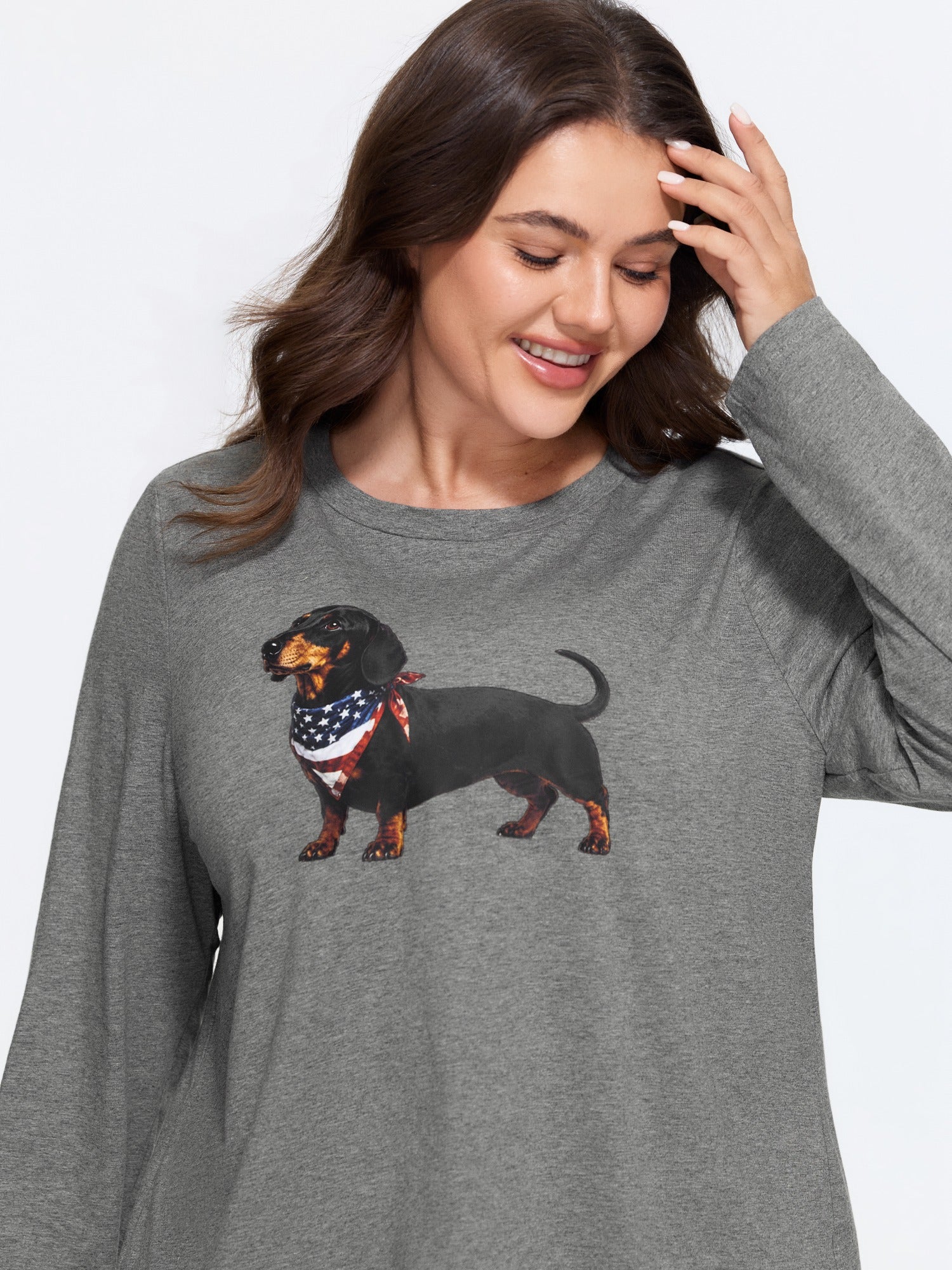 Cotton Dachshund Print Long Sleeve T-Shirt