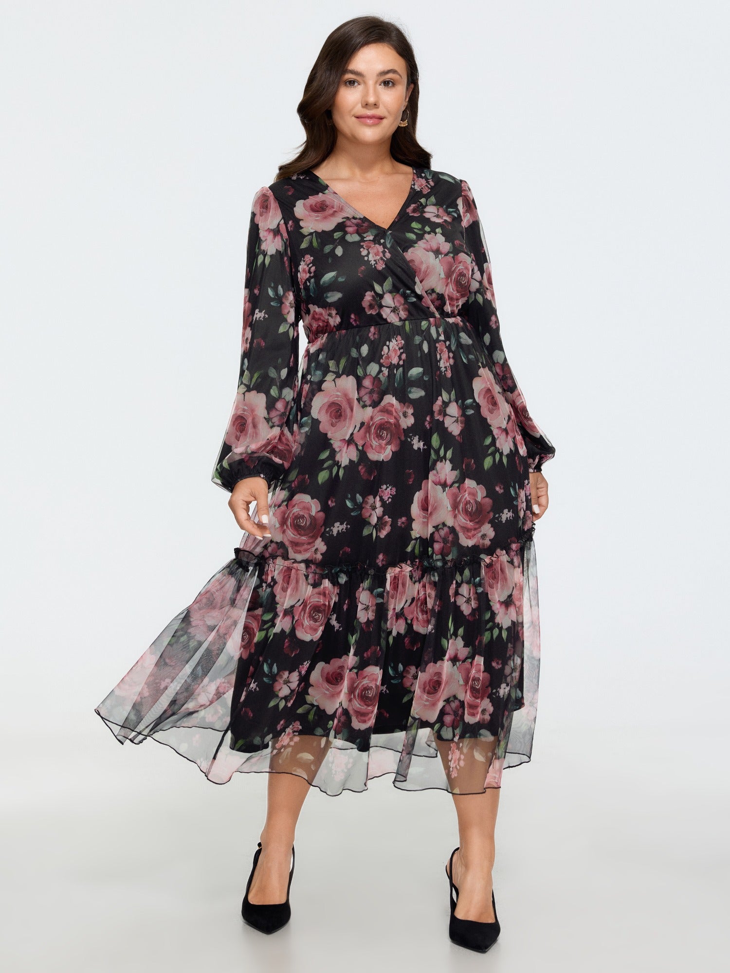 Floral Print Tiered Ruffle Flowy Maxi Dress