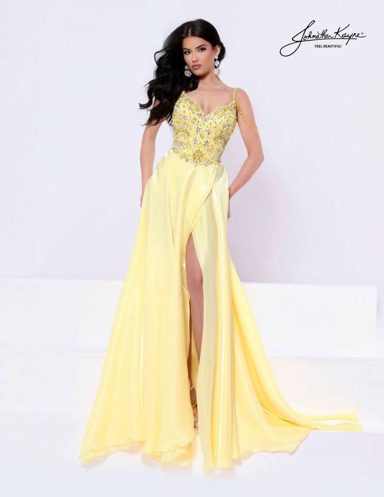 Johnathan Kayne 3357 Beaded Drape A-Line Dress