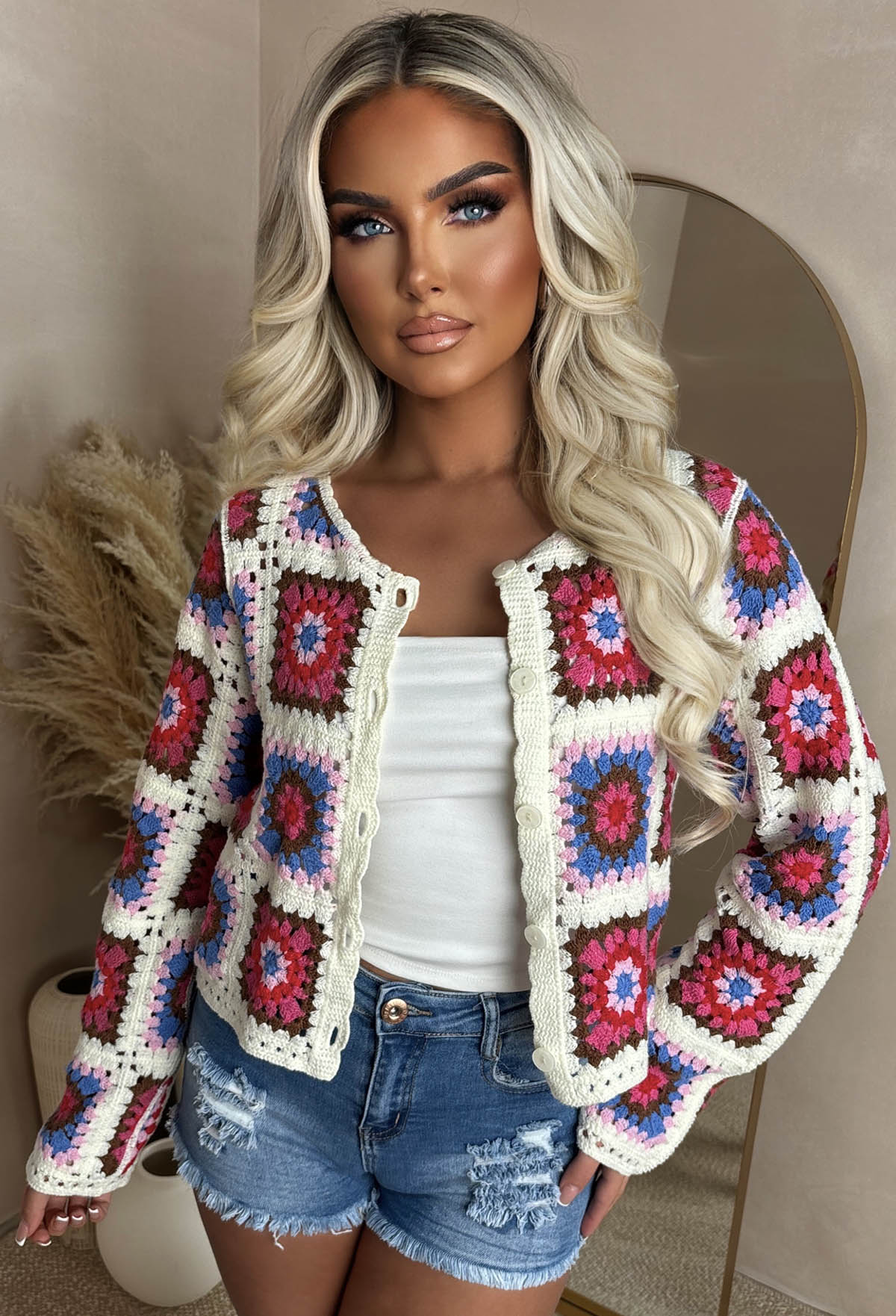 Palm Paradise Multi Flower Crochet Cardigan