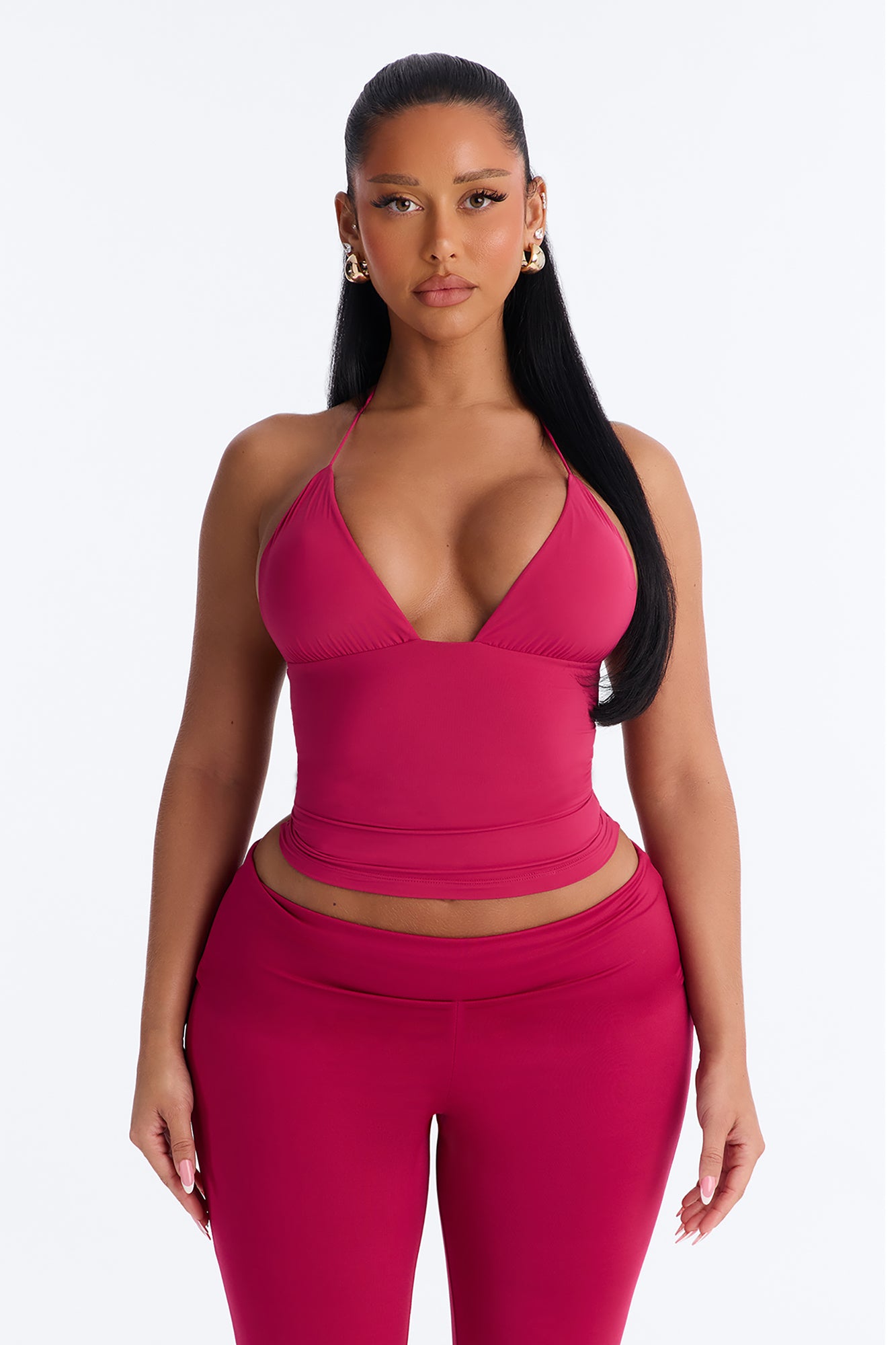Second Skin Double Lined String Halter Top - Raspberry