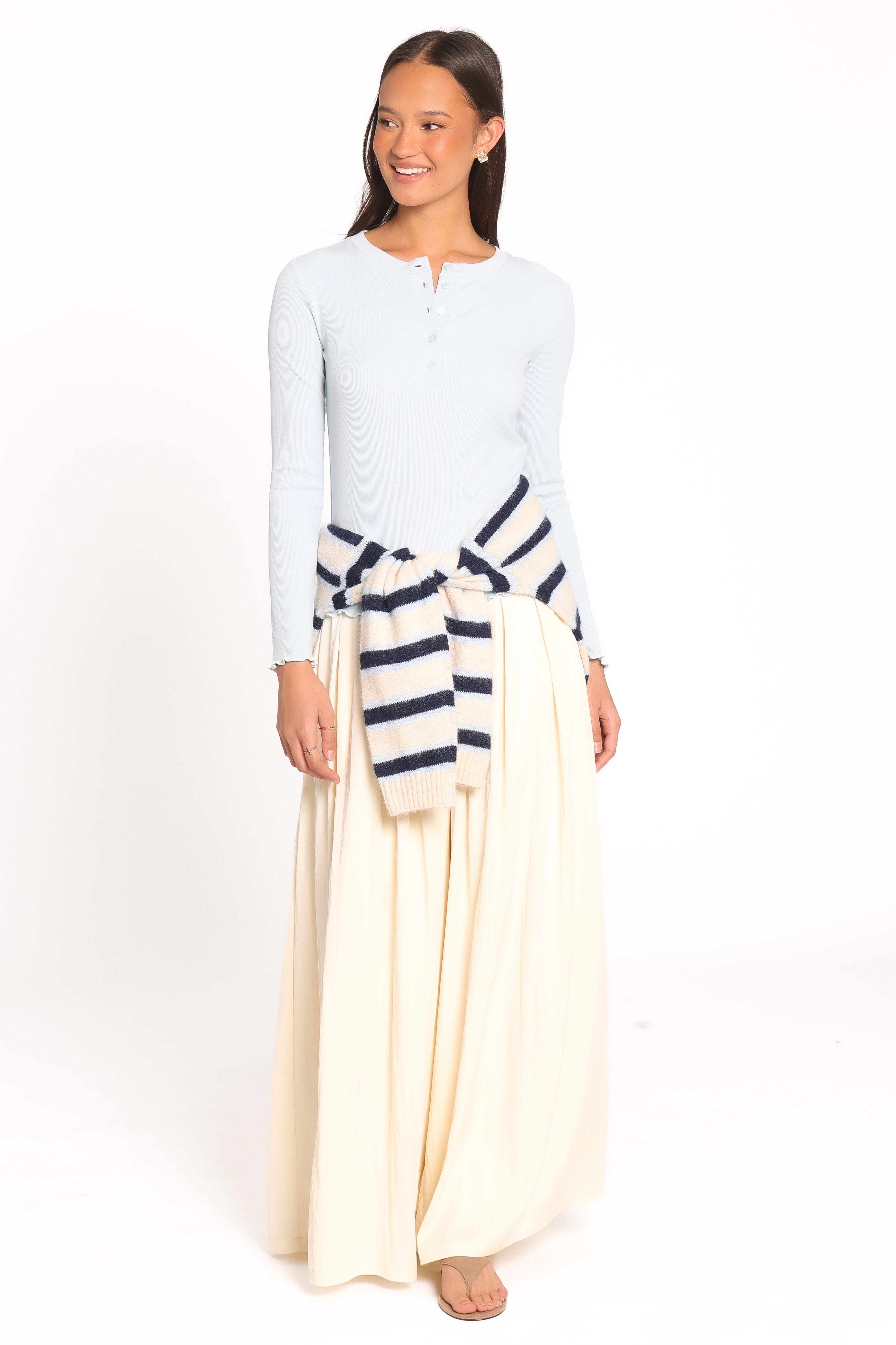 Nicoletta Henley Top - Pale Blue