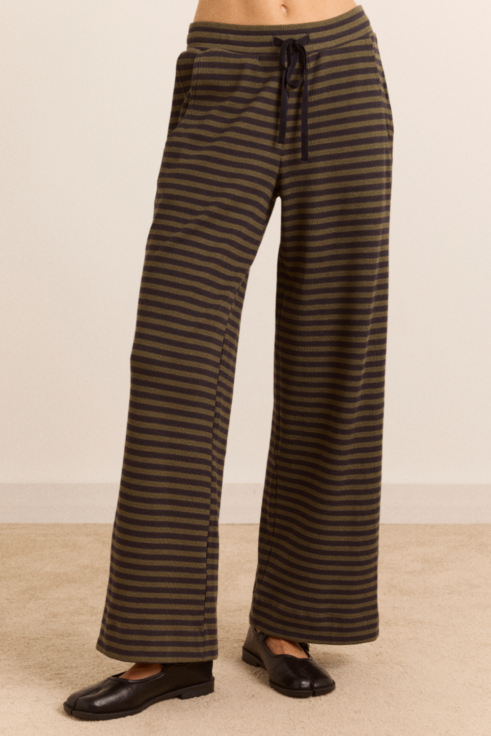 Renee Waffle Jogger - Green/Grey Stripe