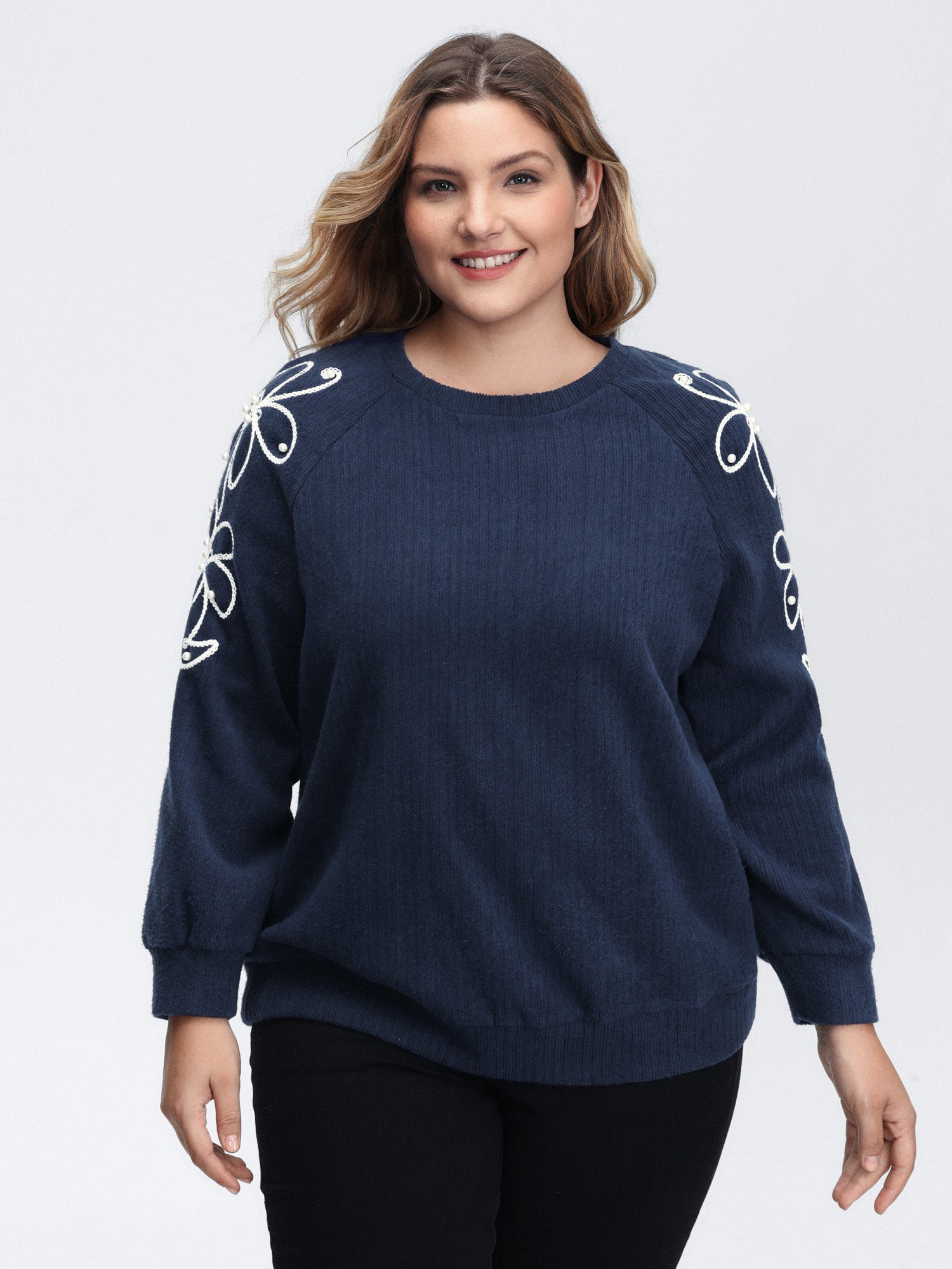 Textured Stretchy 3D Beadwork Sweatshirt