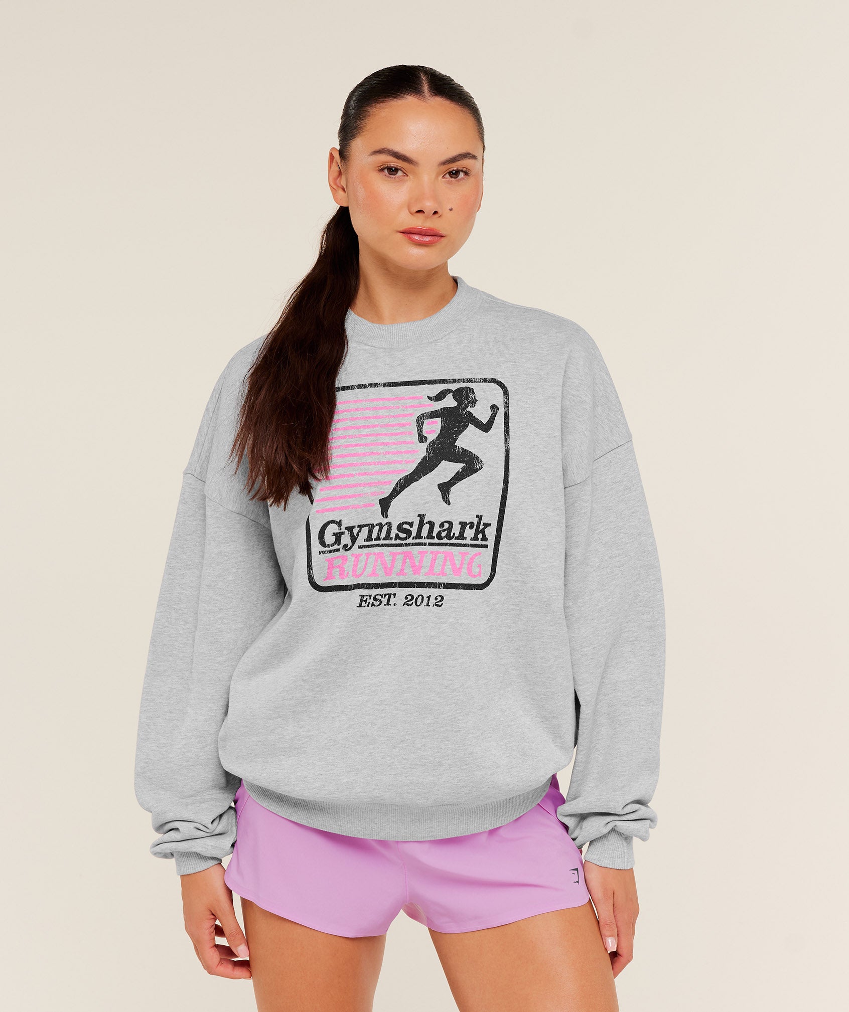 Gymshark Run Club Graphic Sweatshirt - Light Grey Core Marl