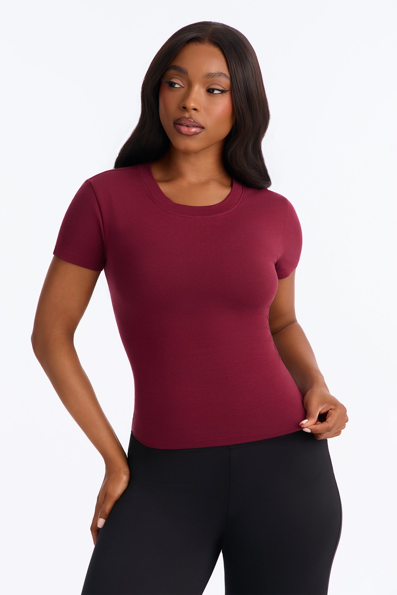 Alyssa Crew Neck Top - Burgundy