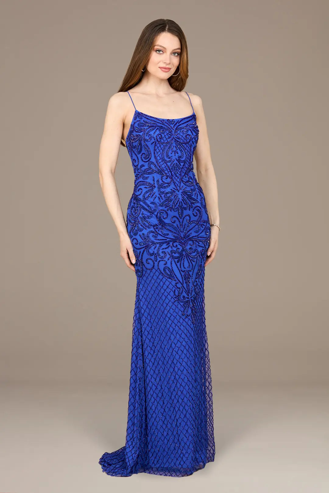 Lace Up Open Back Beaded Dress