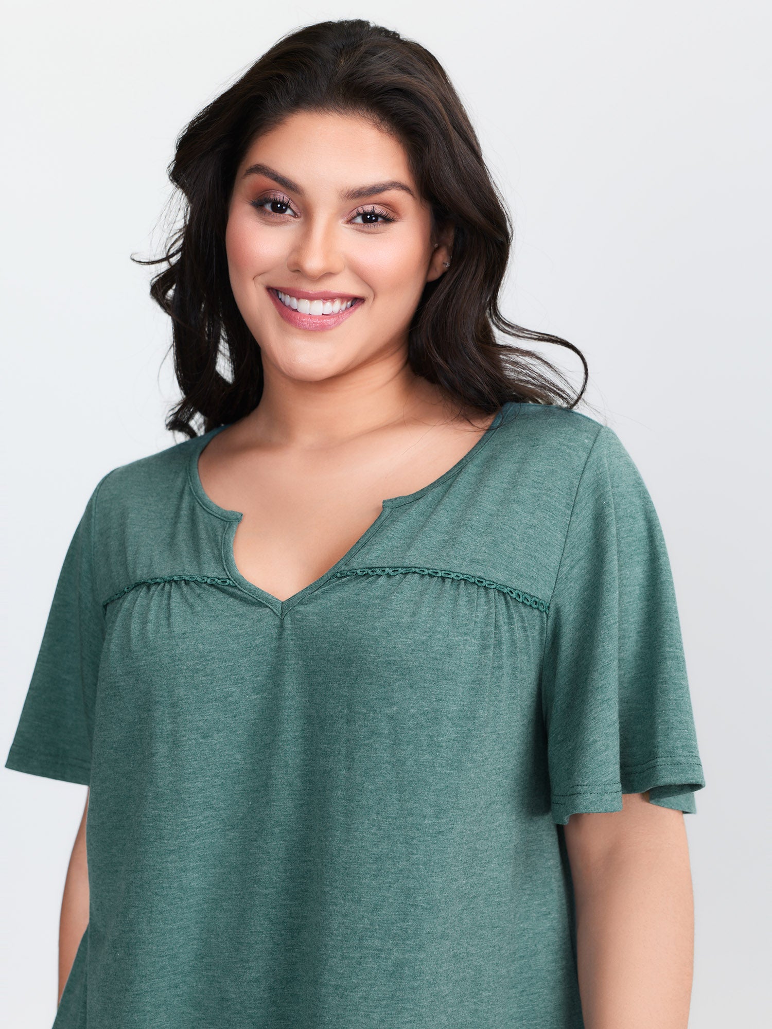 Supersoft Lace Trim Neckline Knit Top