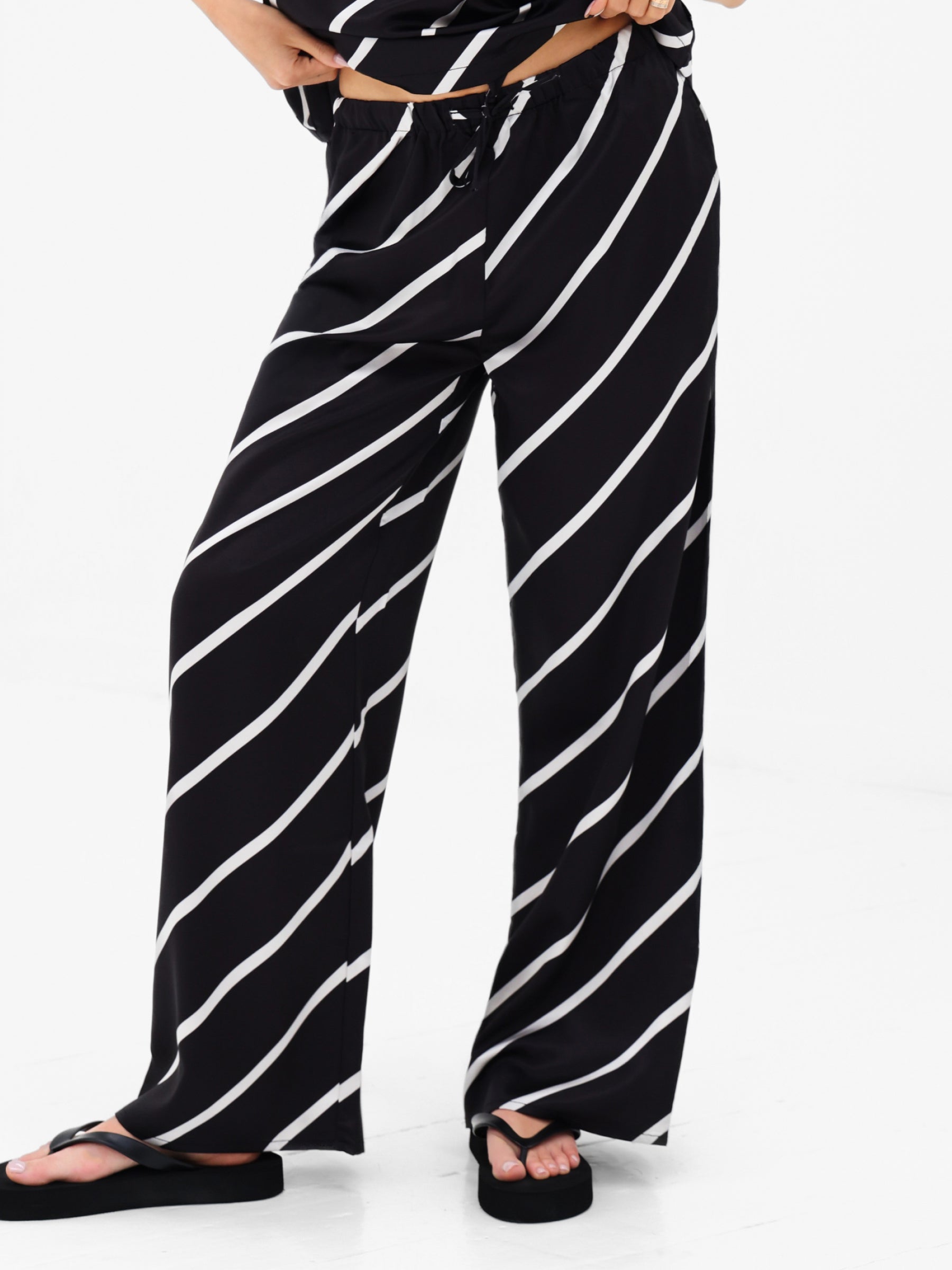 Thalia Satin Trousers - Black Stripe