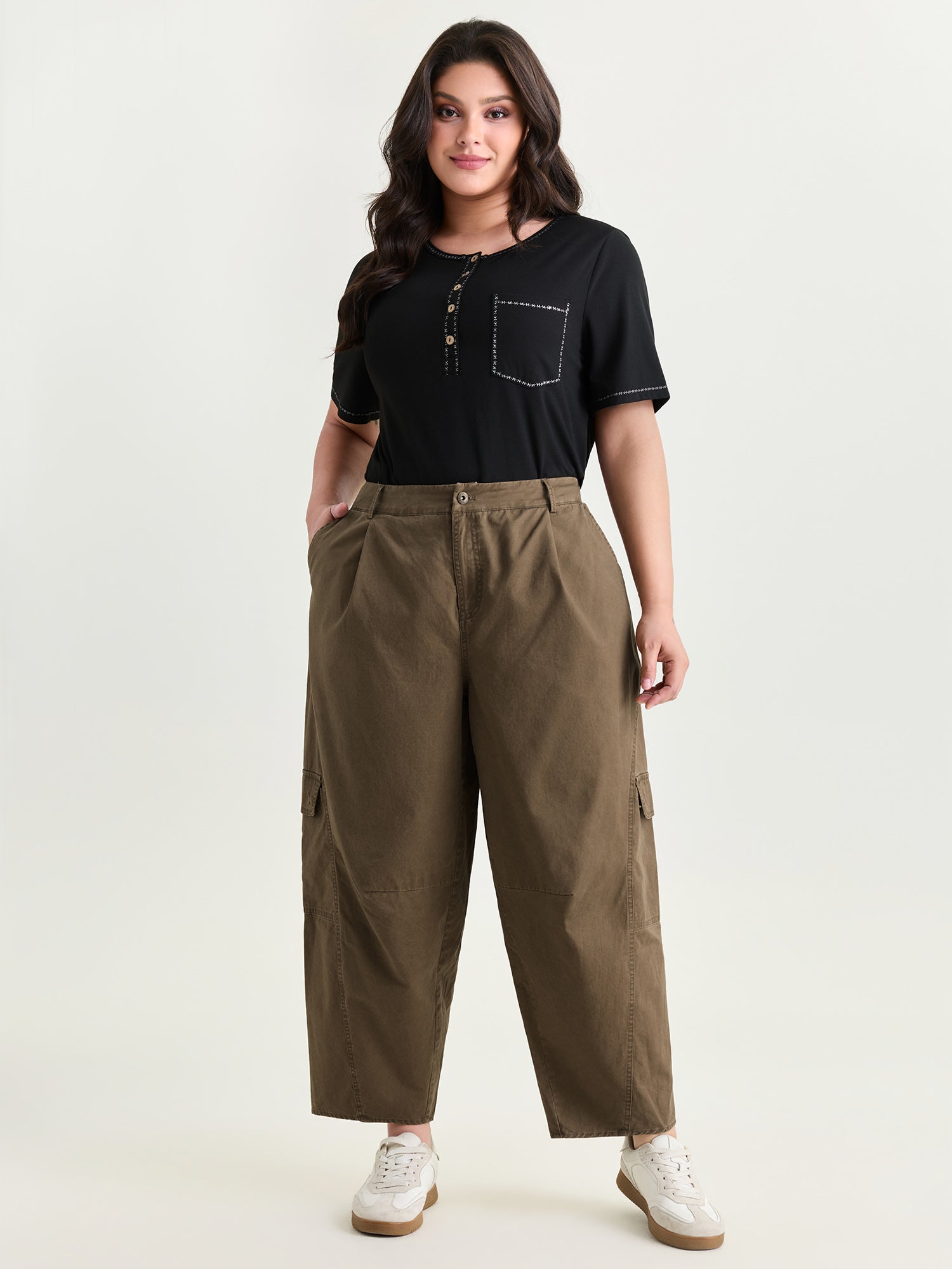 Cotton Distressed Washed Pleated Cargo Pants