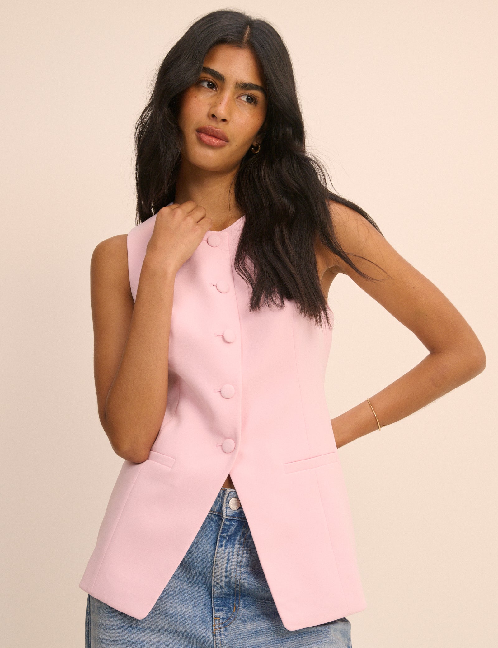 Pink Tailored Longline Waistcoat