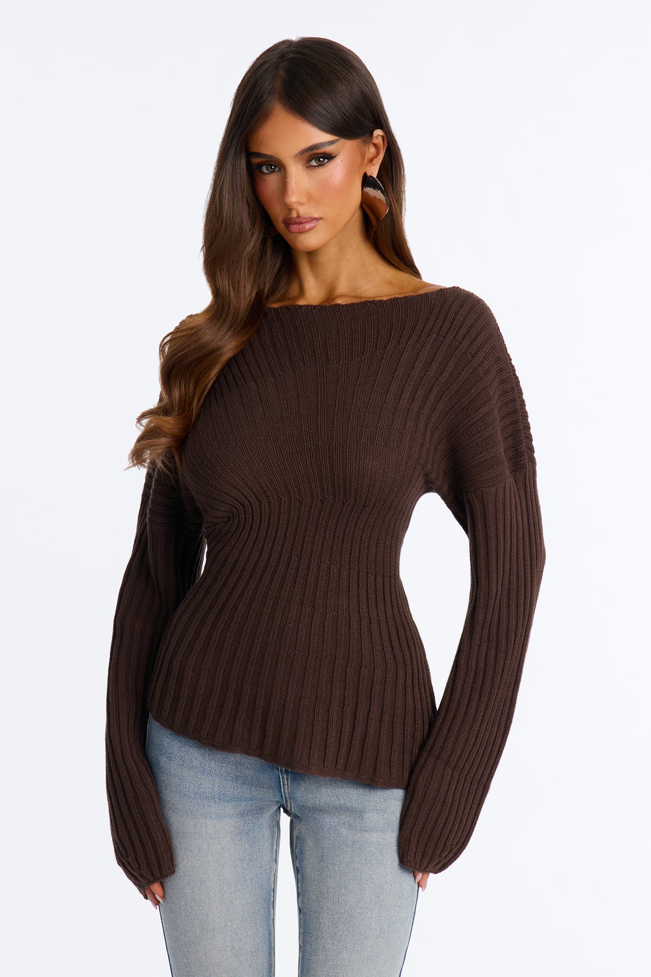 Honeyed Kiss Pleated Sweater - Brown