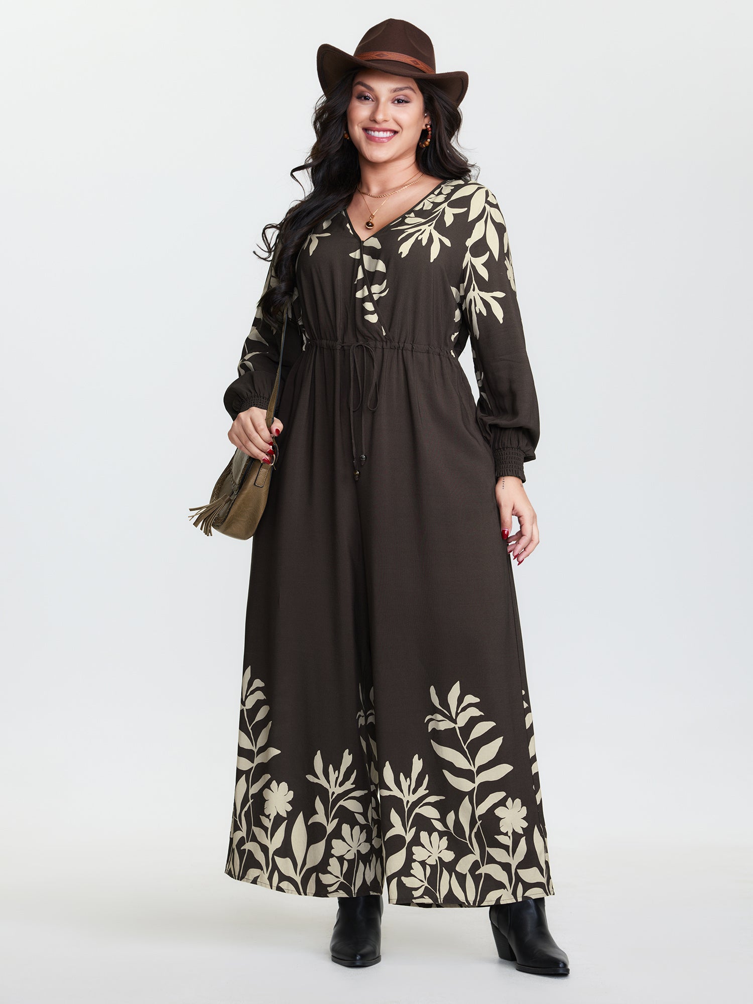 Floral Print Shirred Drawstring Jumpsuit