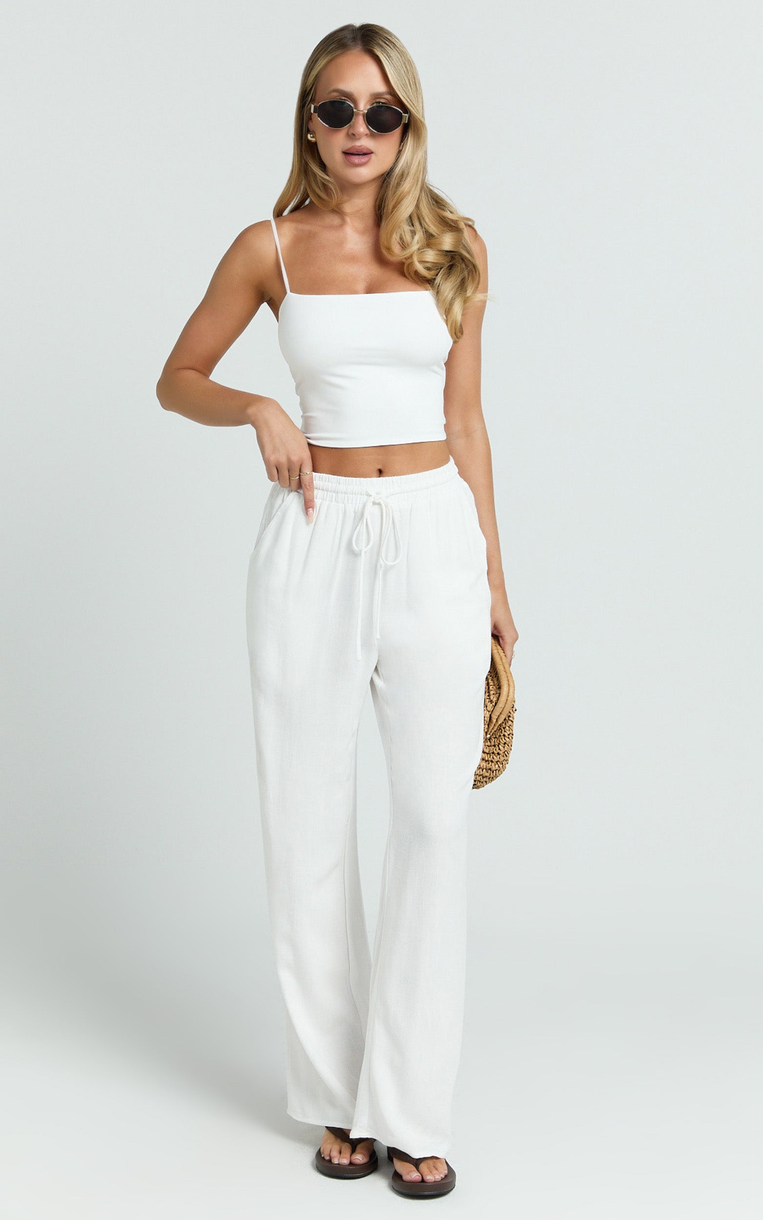 Kala Pants - Mid Waisted Relaxed Elastic Waist Pants in White