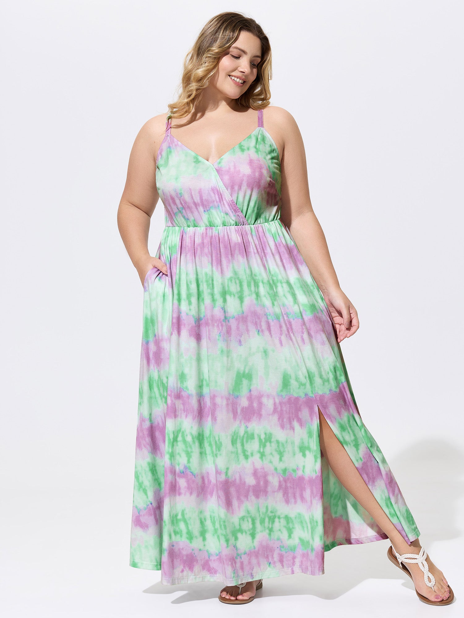 Tie-Dye Effect Flowy Knit Maxi Dress