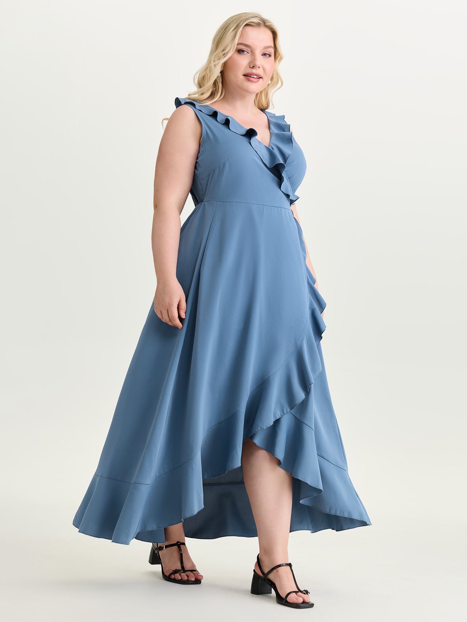 Ruffled Edge Layered Hem Midi Dress