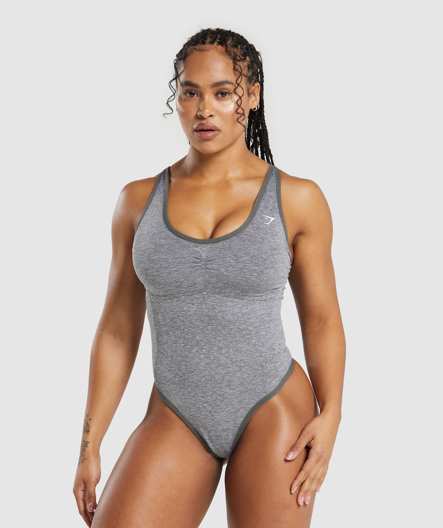 Gymshark LIFT SEAMLESS BODYSUIT - Brushed Grey/White Marl