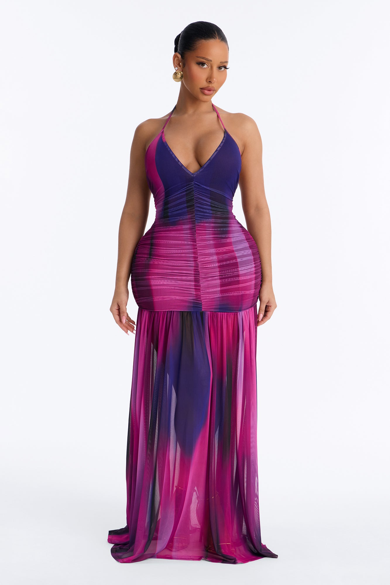 Emma Ombre Mesh Maxi Dress - Pink/combo