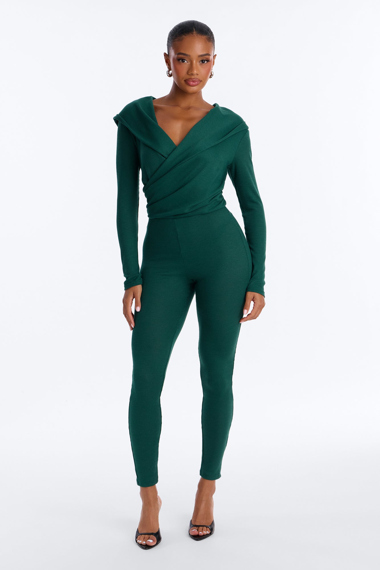 Autumn Hood Waffle Thermal Jumpsuit - Hunter