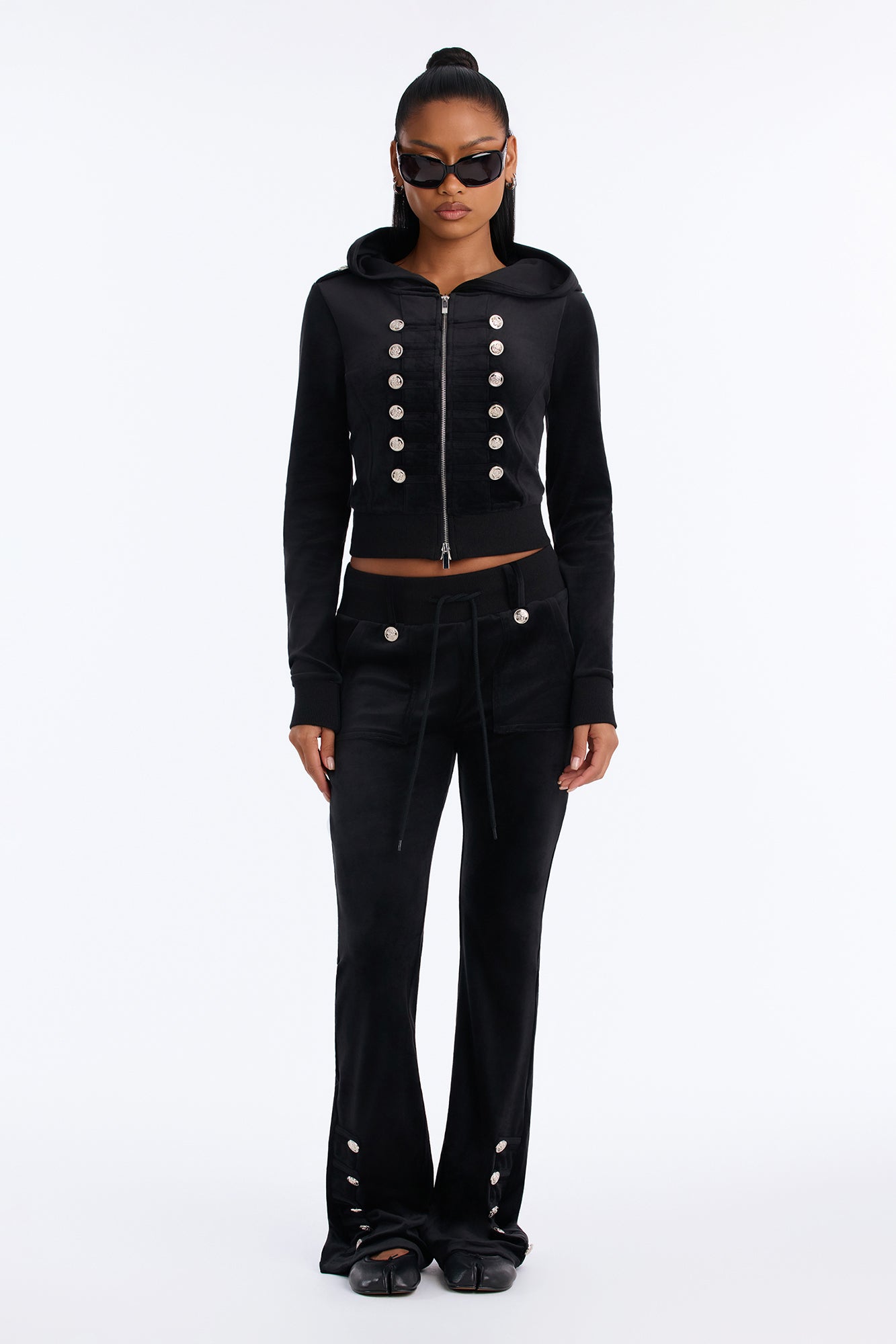 London Military Velour Pant Set - Black