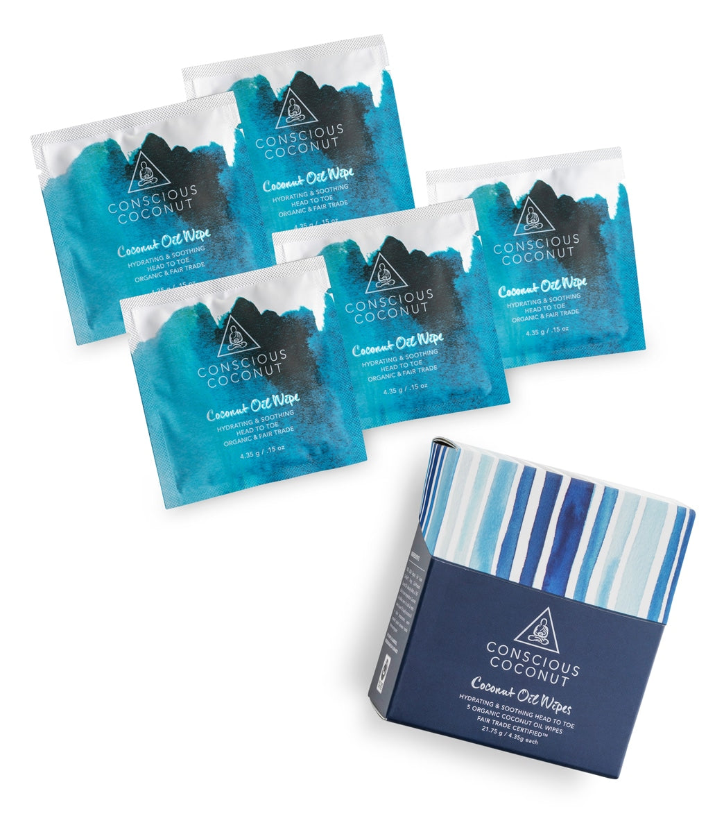 Conscious Coconut Coconut Oil Travel Wipes Box (5 Pack)