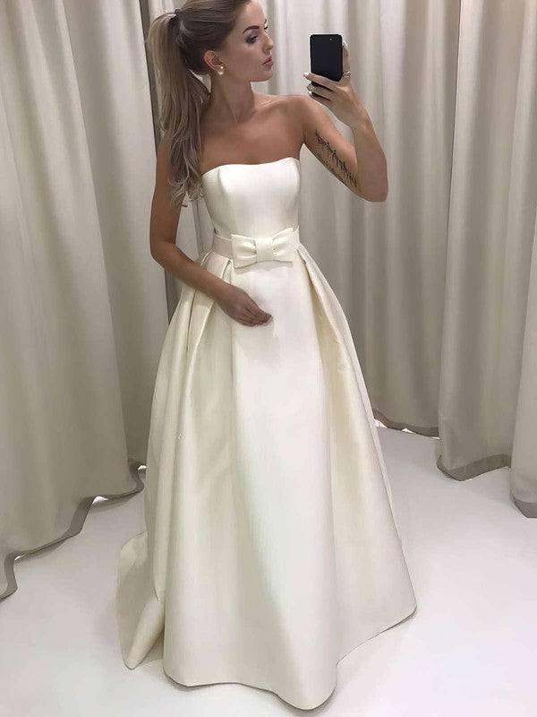 Charming Strapless Satin A-Line Floor-Length Wedding Dresses with Bow