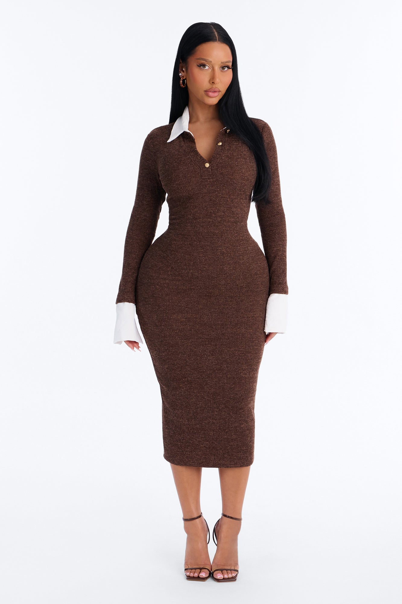 Office Beauty Of The Week Collar Midi Dress - Brown
