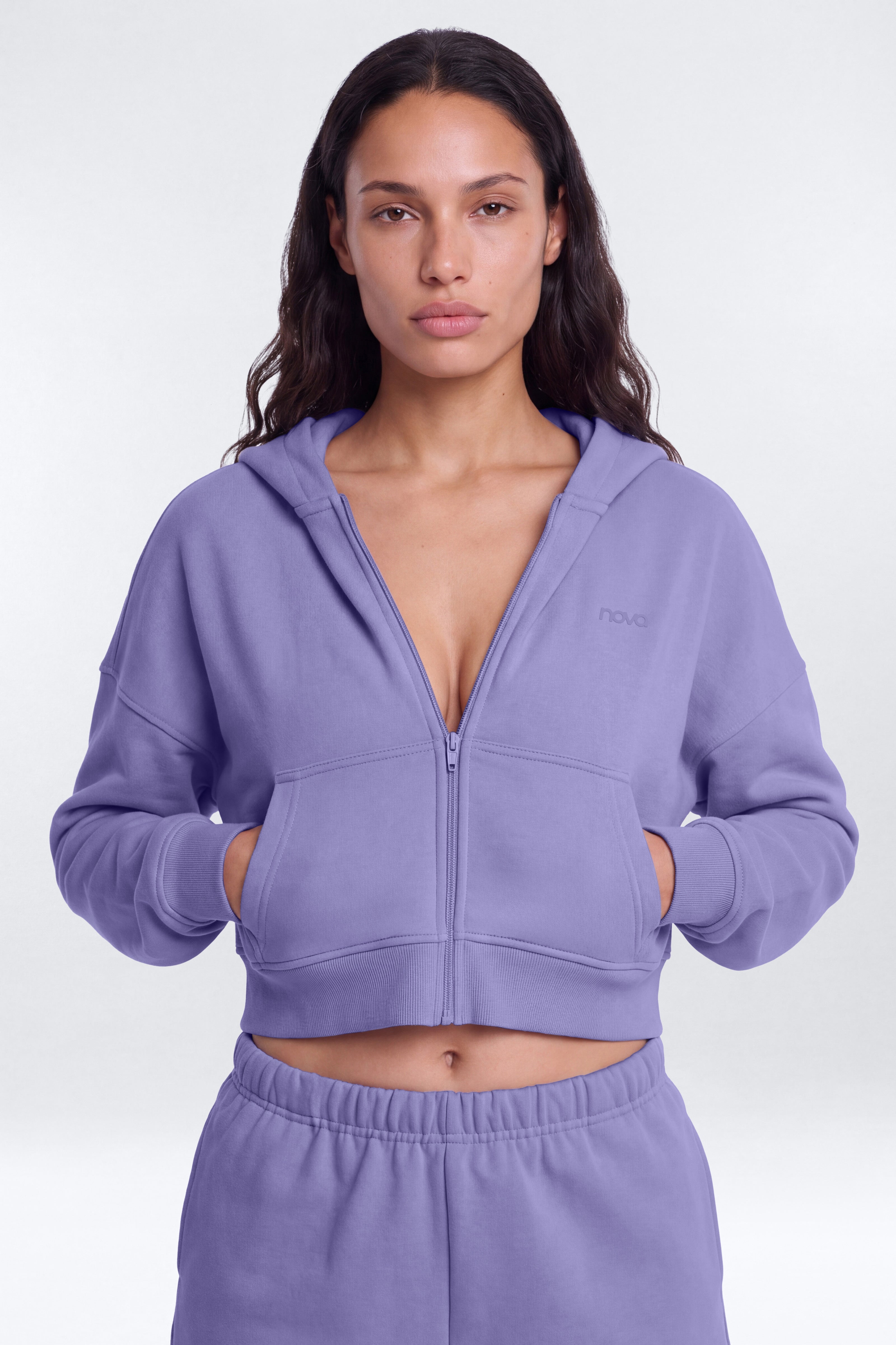 CoreFleece Essential Boxy Crop Zip Hoodie - Midnight Orchid