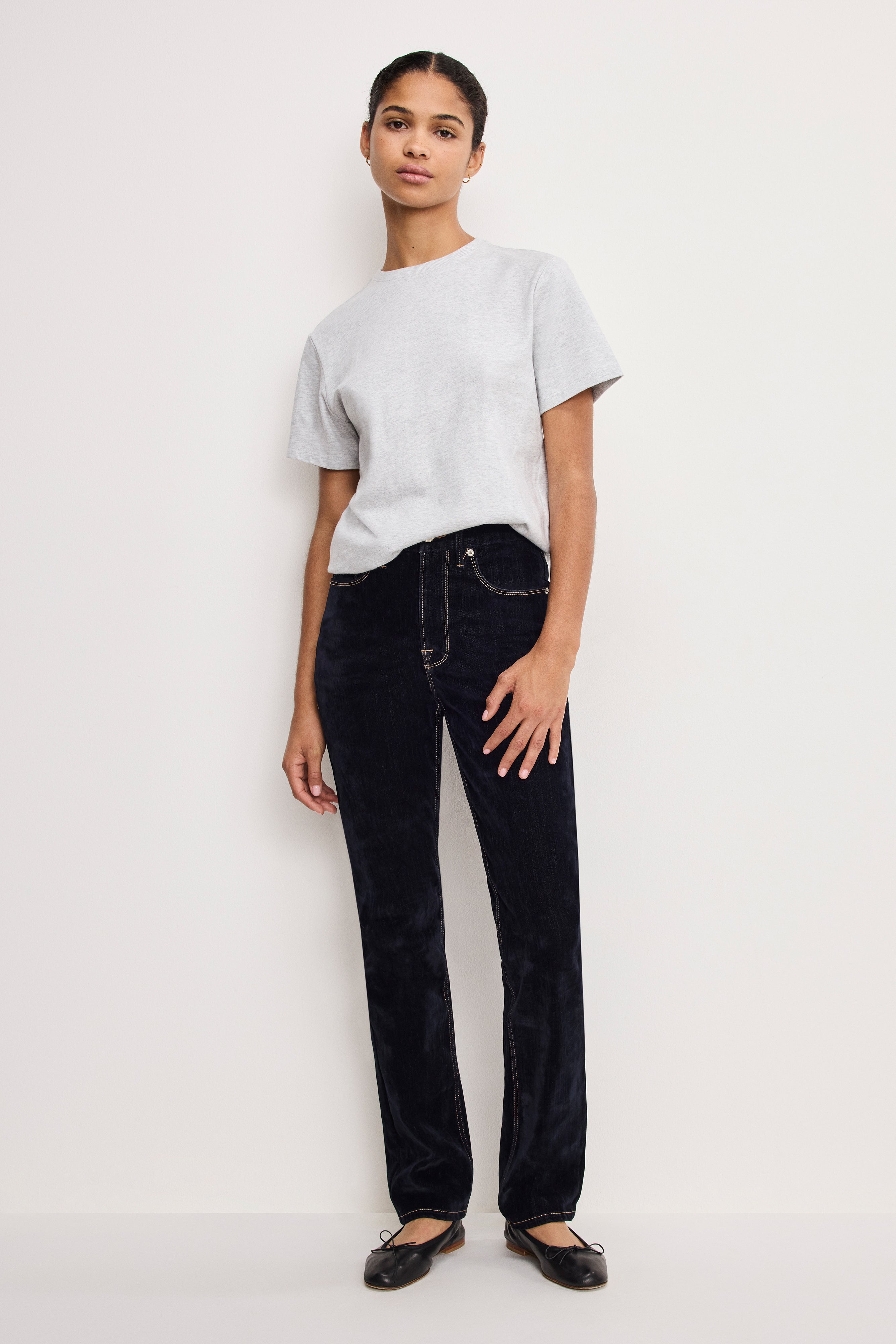 GOOD ICON STRAIGHT FLOCKED DENIM JEANS | INDIGO939