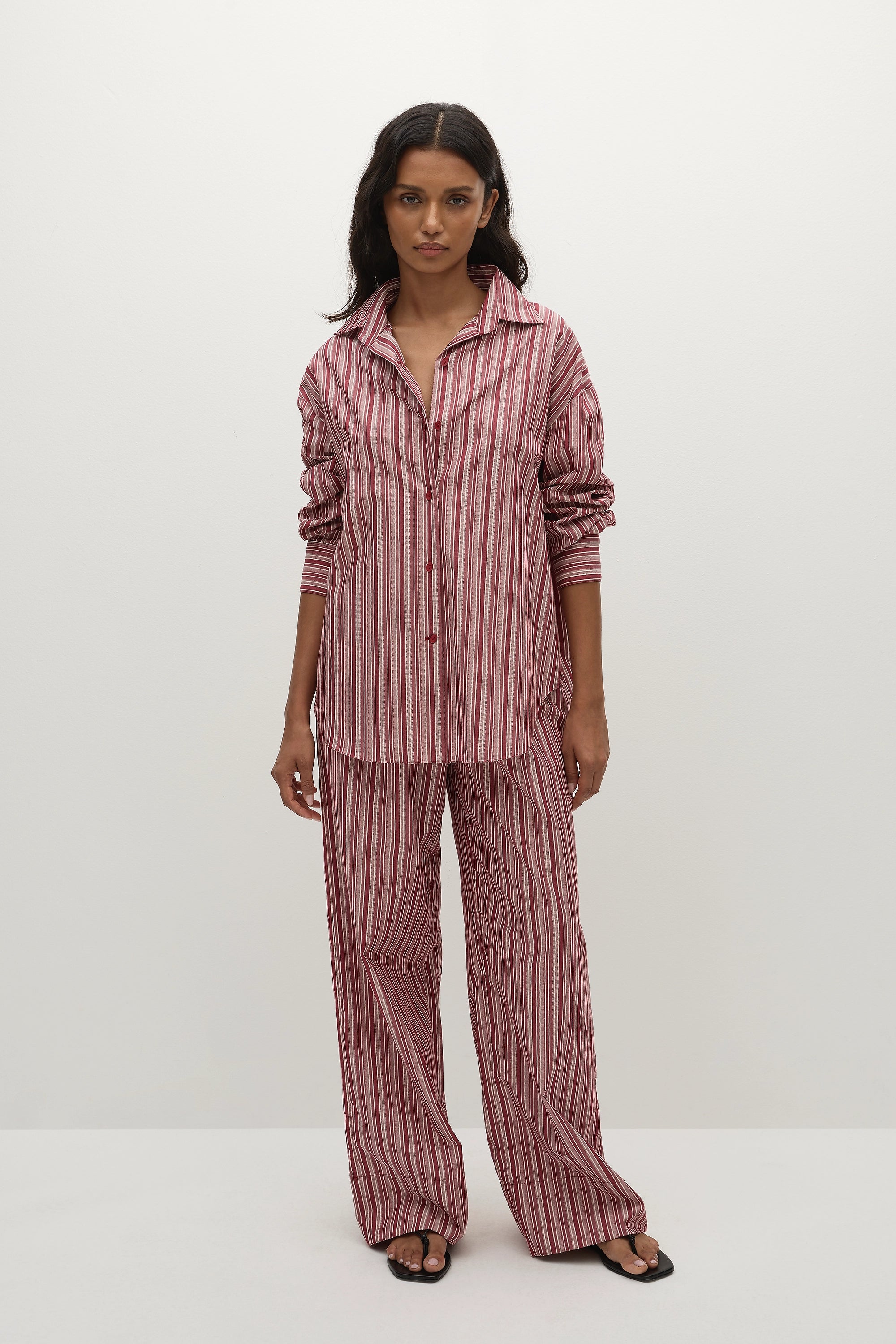 En Vau Oversized Shirt Burgundy Stripe - Final Sale