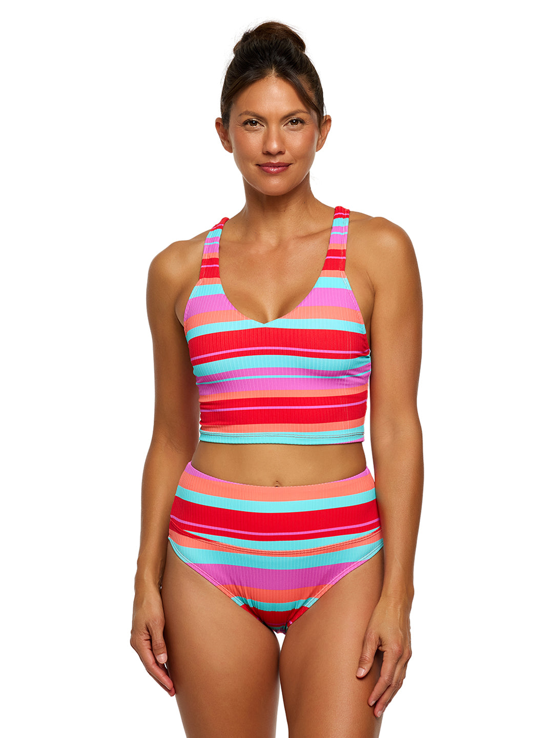 Next by Athena Women's Palapa Stripe V-Neck Crop Bikini Top