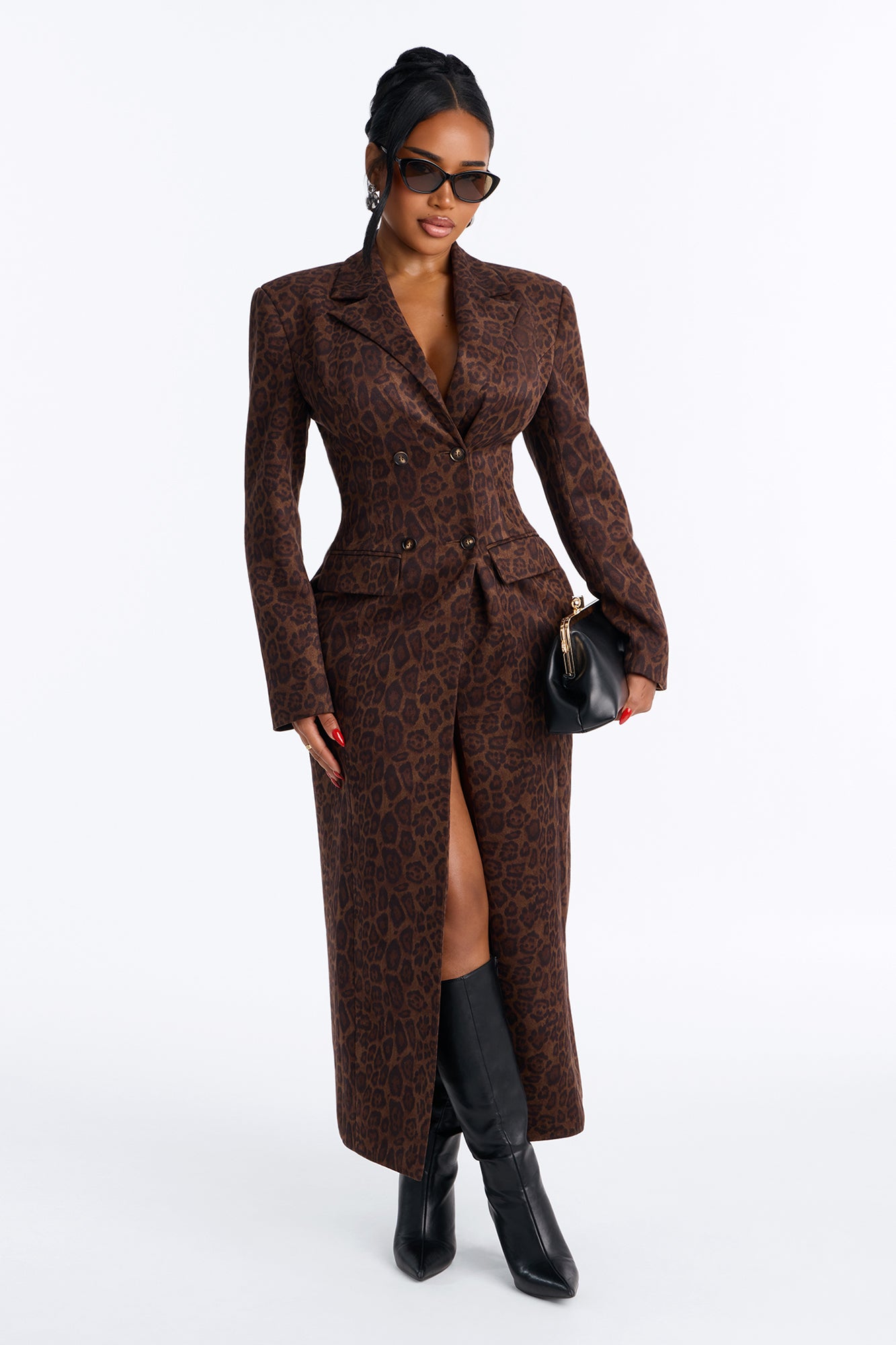 Feeling Frisky Fitted Leopard Print Maxi Coat - Brown