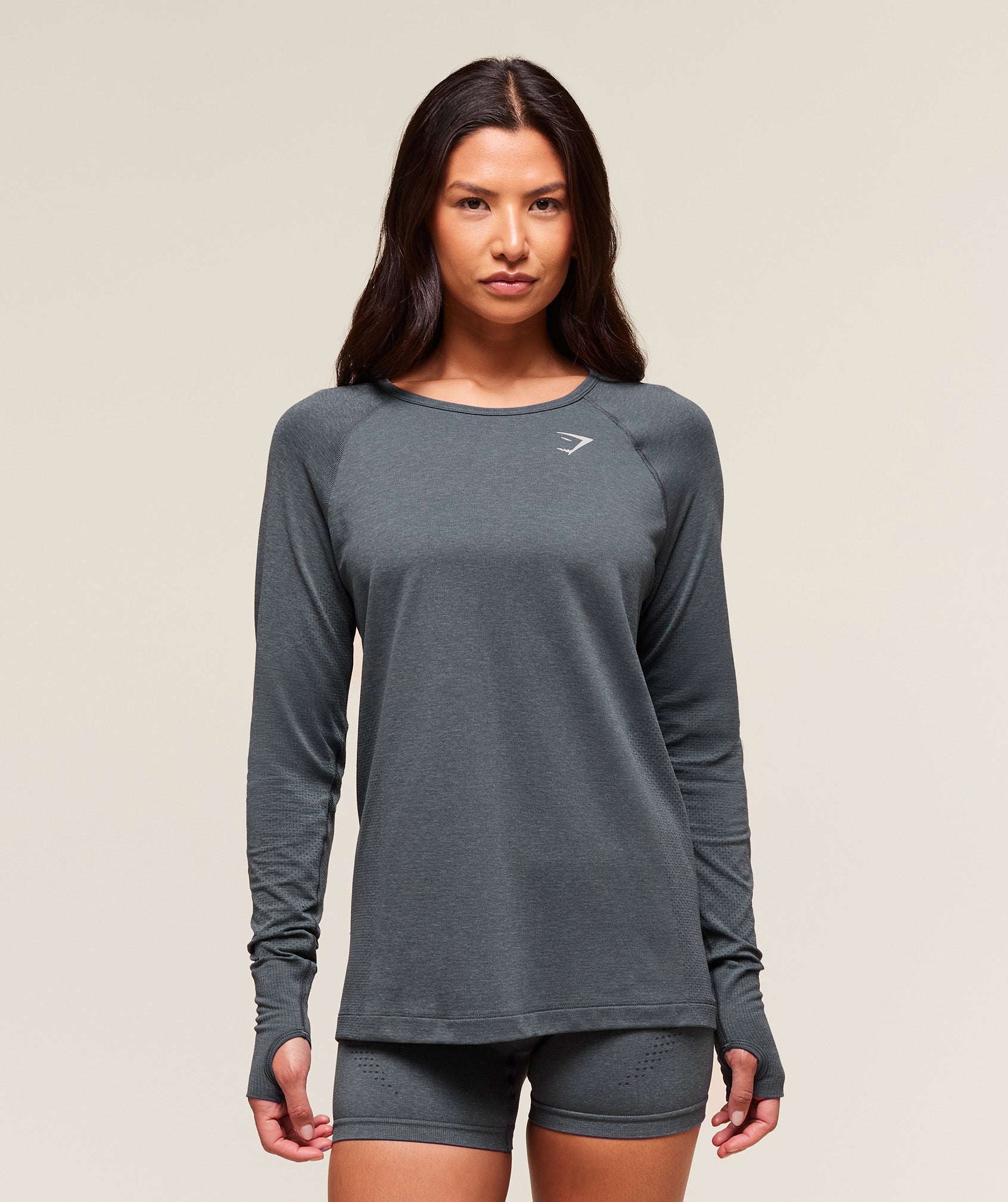 Gymshark Vital Seamless 2.0 Light Long Sleeve Top - Strong Grey/ Marl