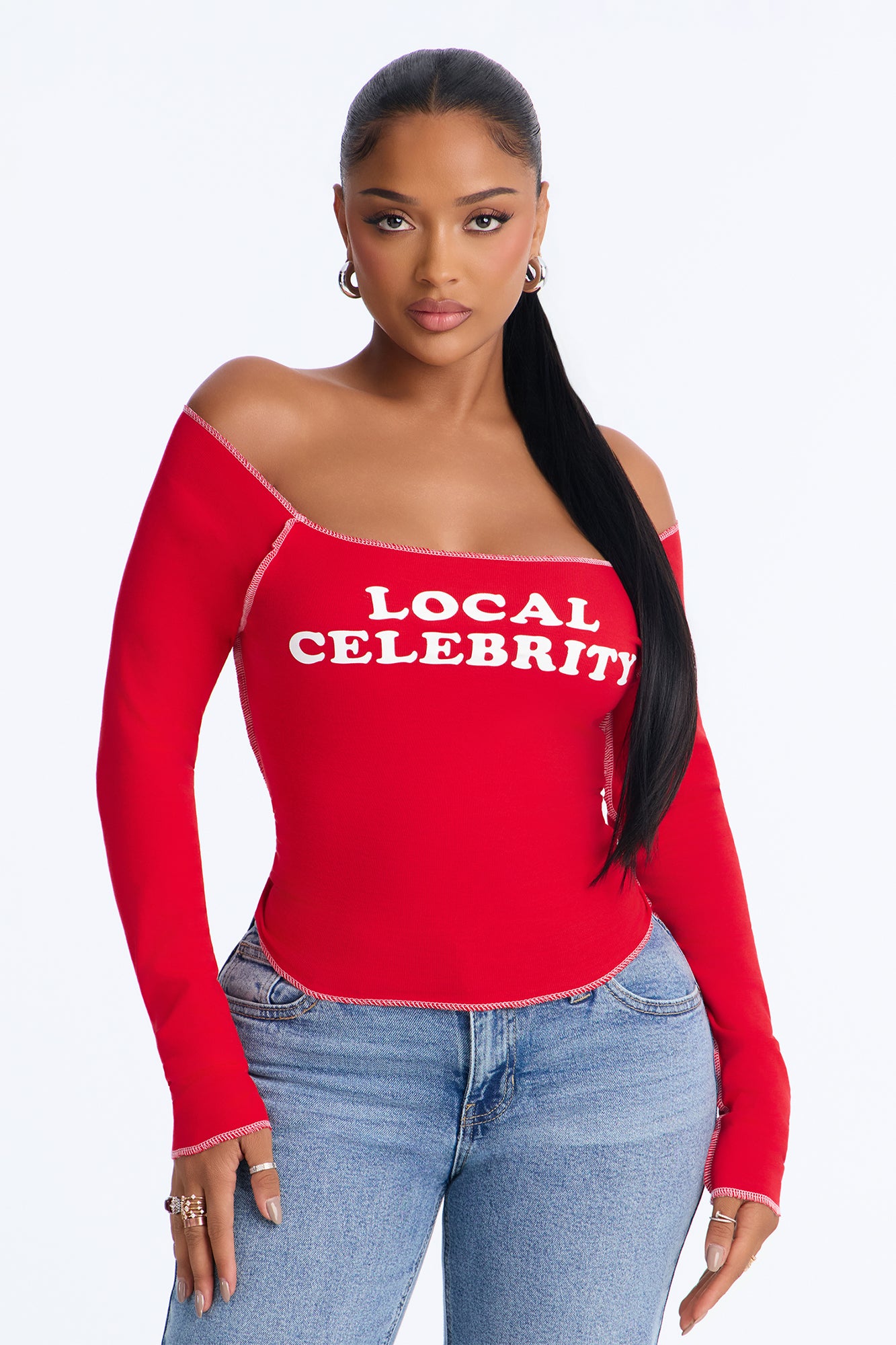 Local Celebrity Off Shoulder Top - Red