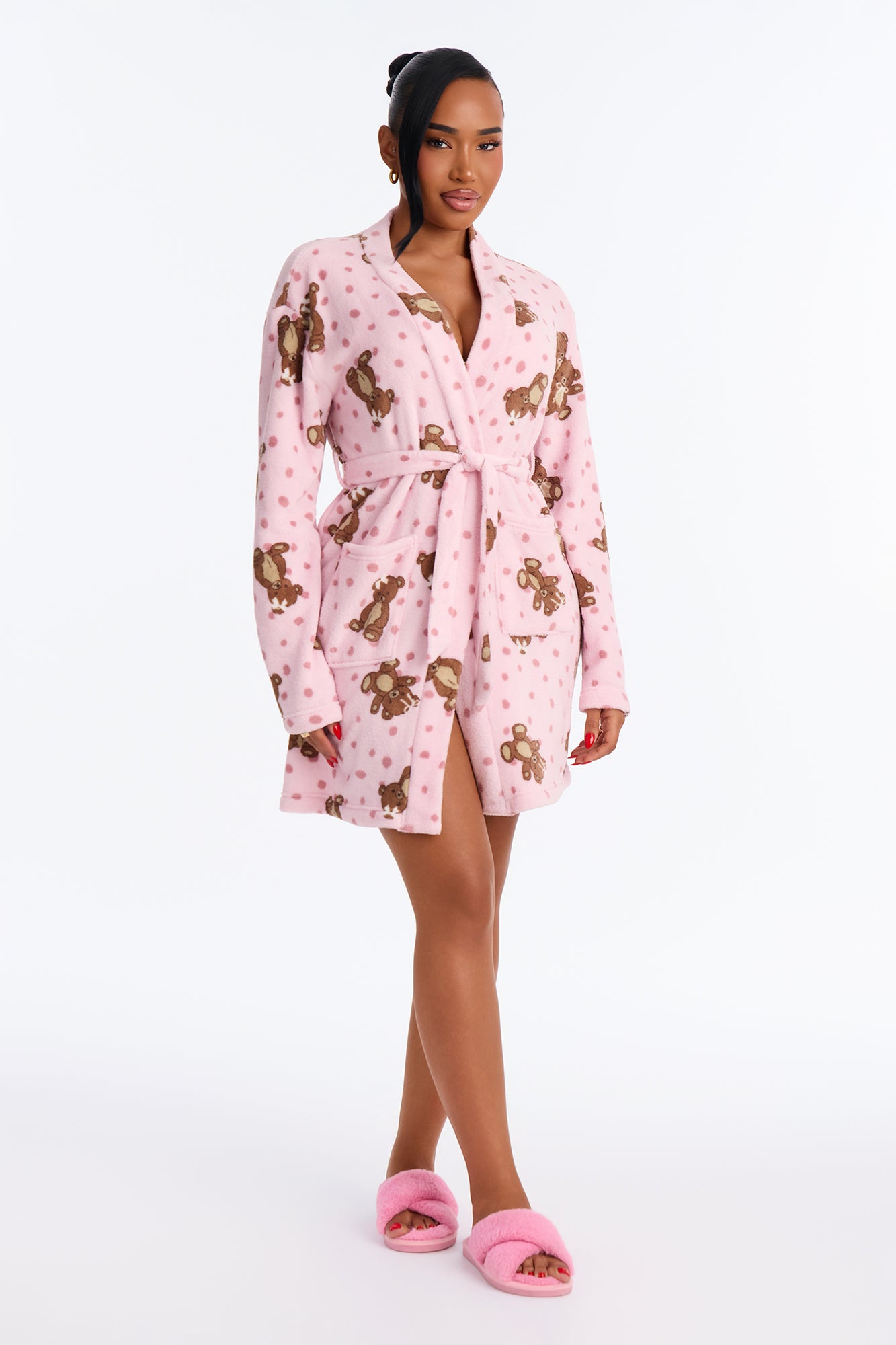 Best Mornings Teddy Bears Plush PJ Short Robe - Pink