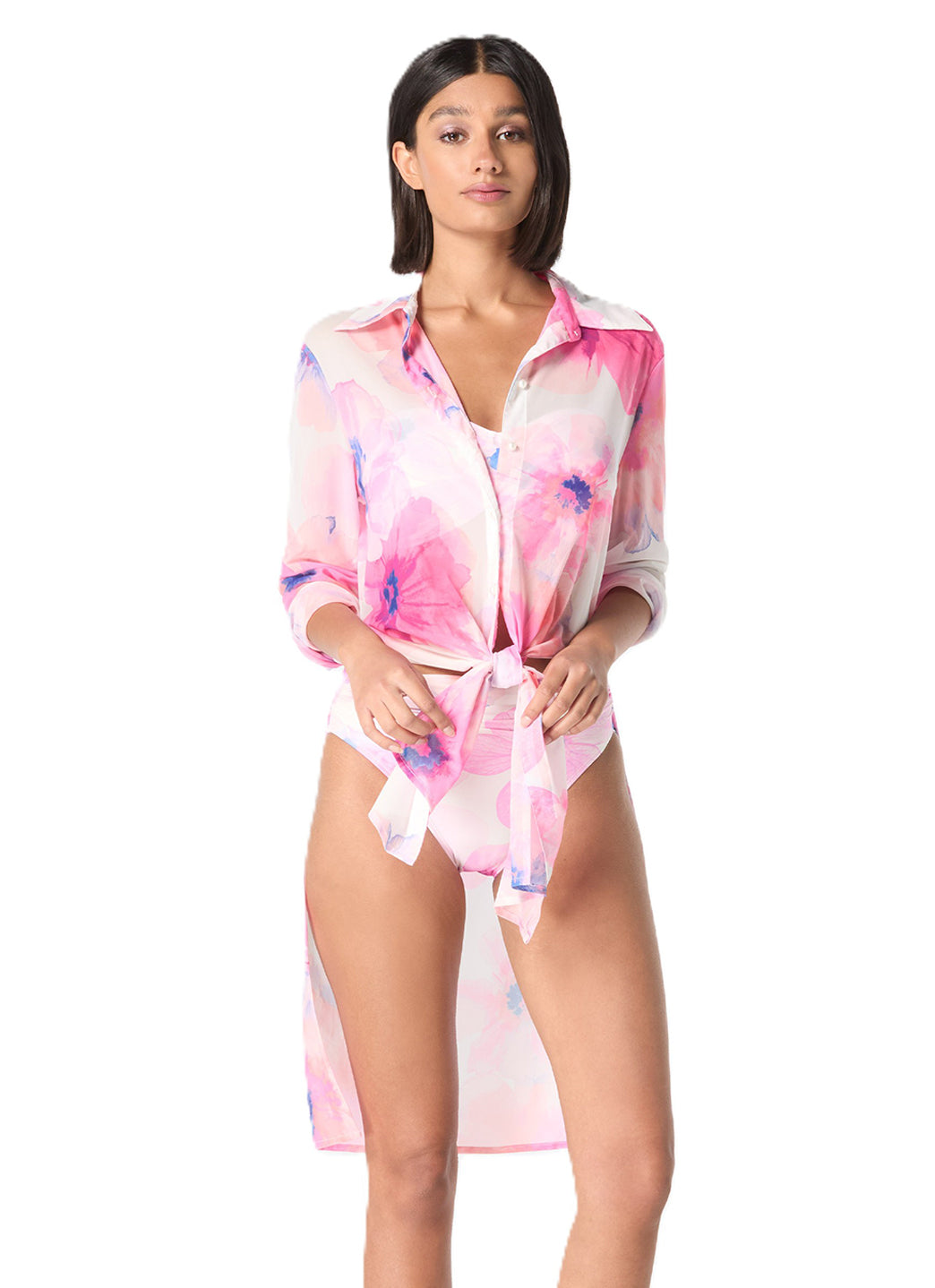 Carmen Marc Valvo Women's Floral Escape Convertible Cover Up Shirt