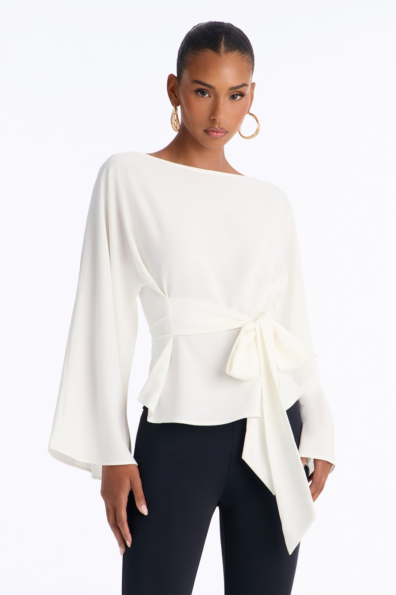 Dreamy Moment Tie Waist Long Sleeve Blouse - Ivory