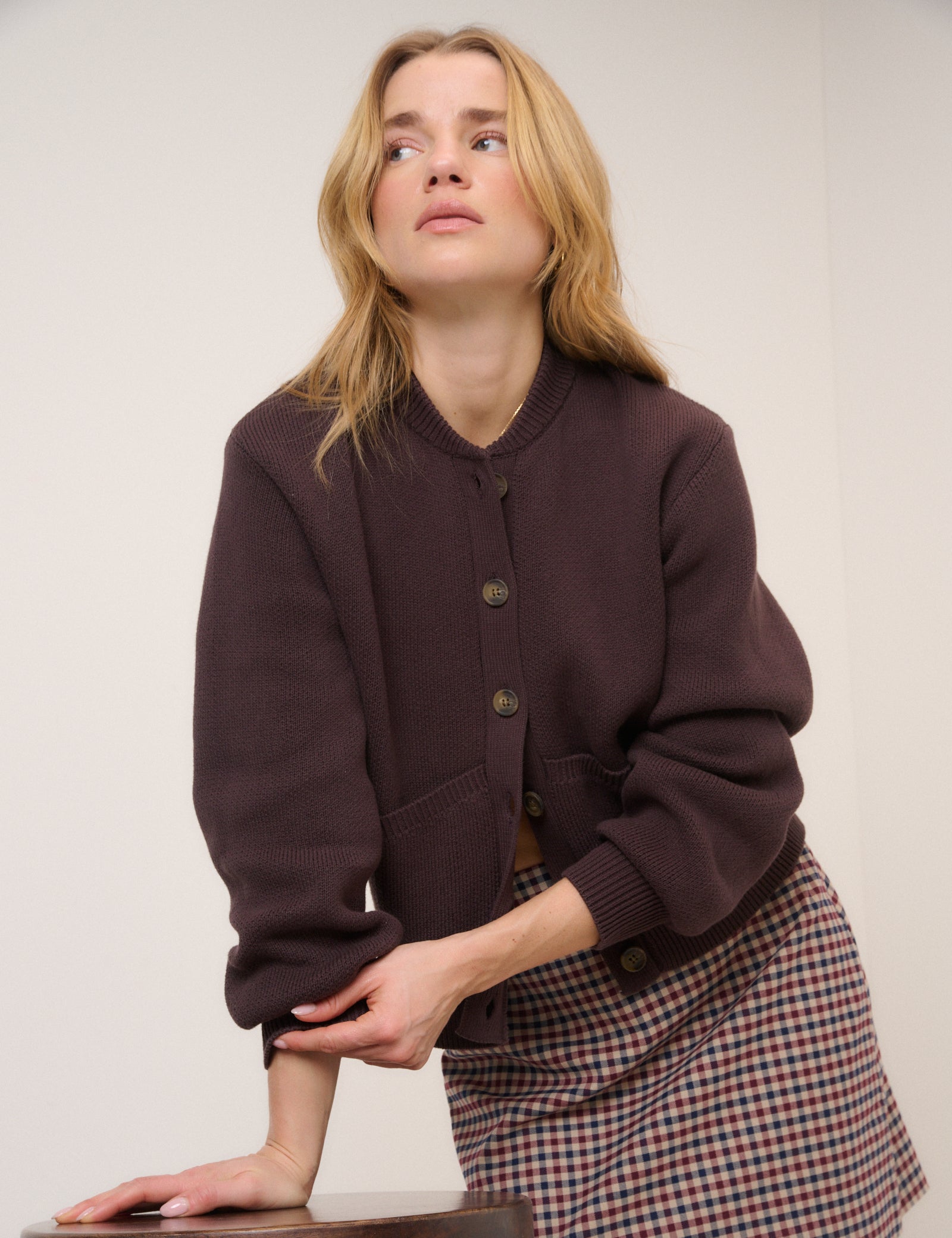Brown Stitch Bomber Cardigan