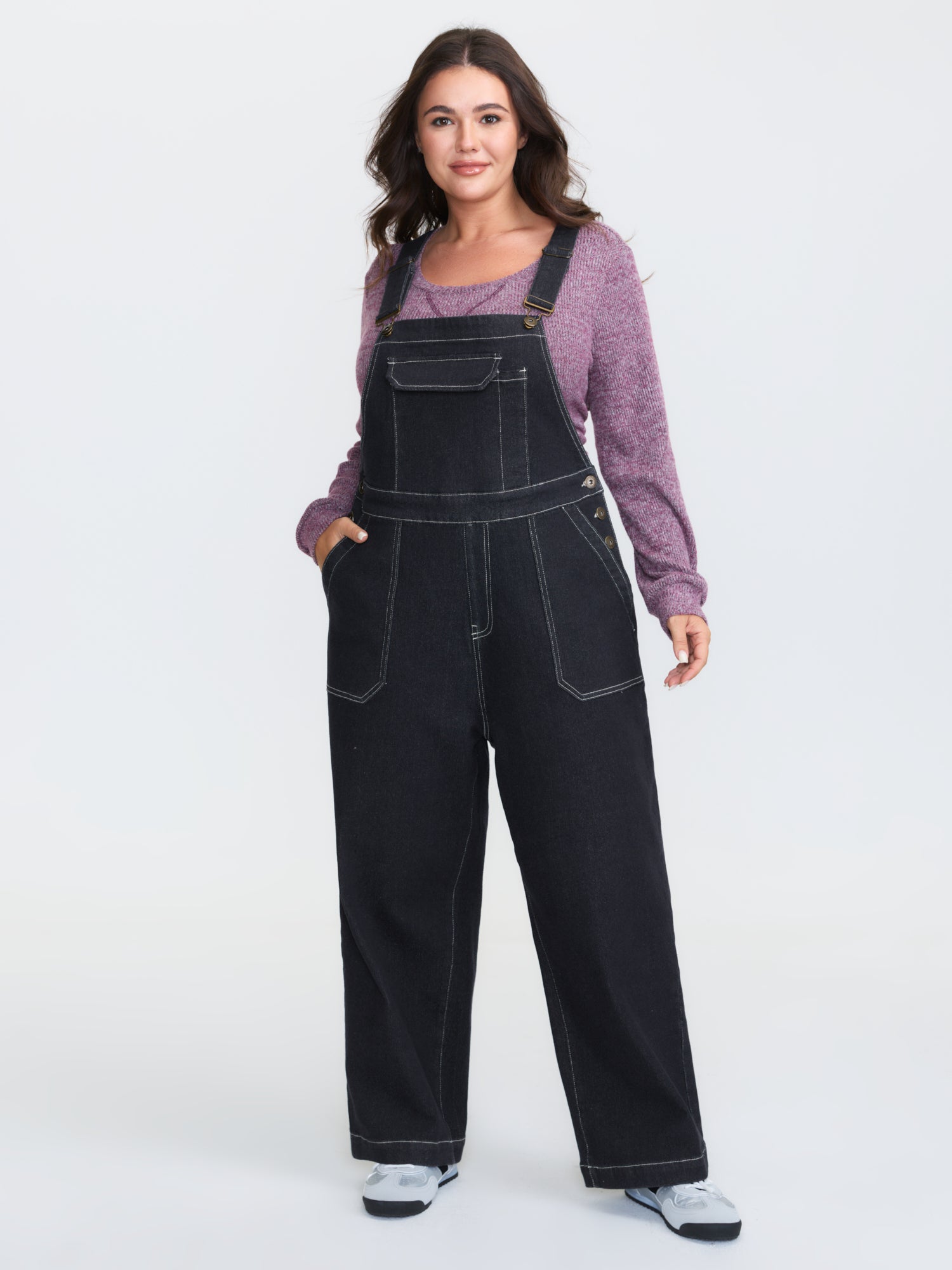 Supersoft Denim Overall Straps Wide-Leg Jumpsuit