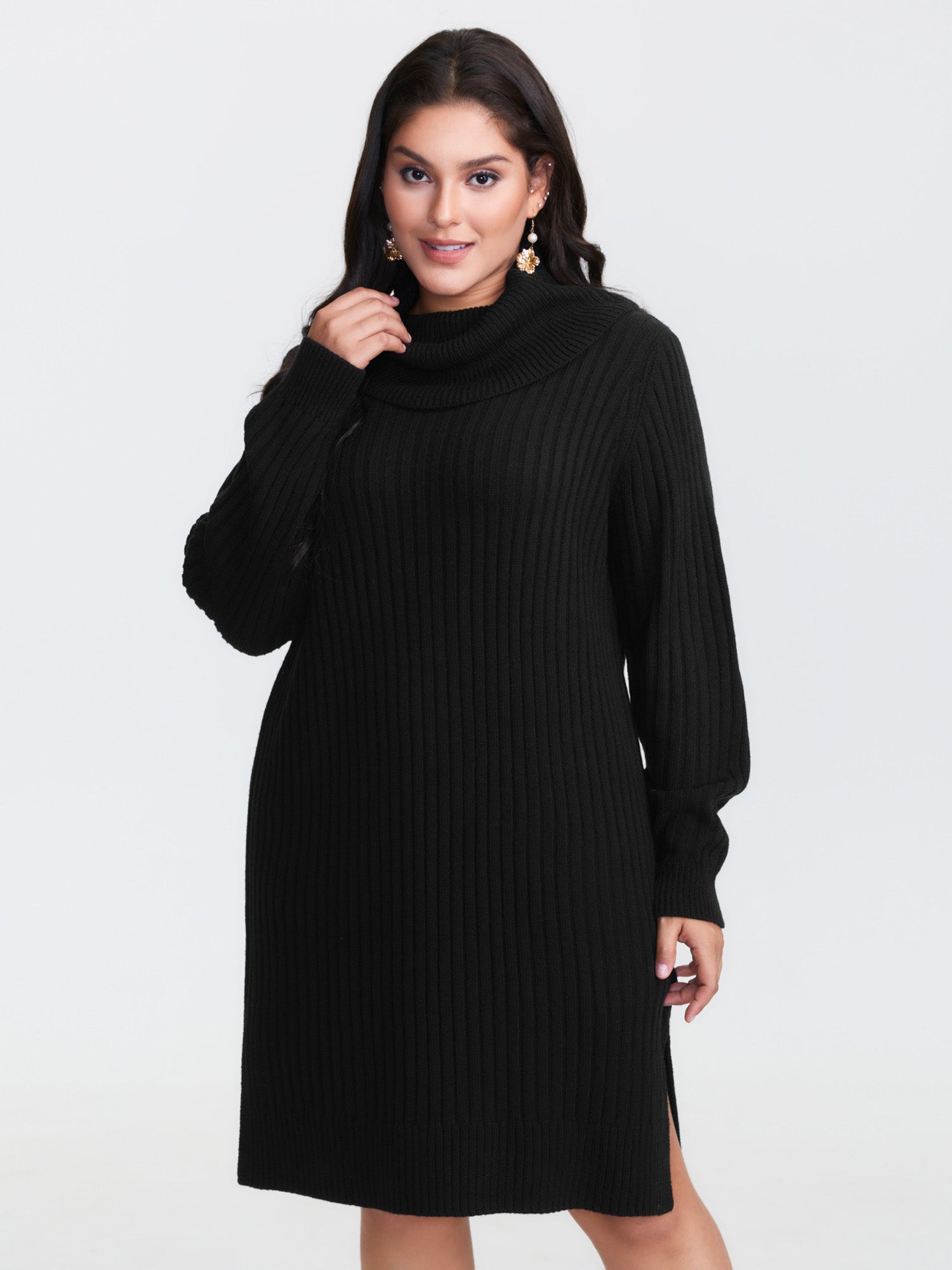 High Turtleneck Textured Sweater Dress