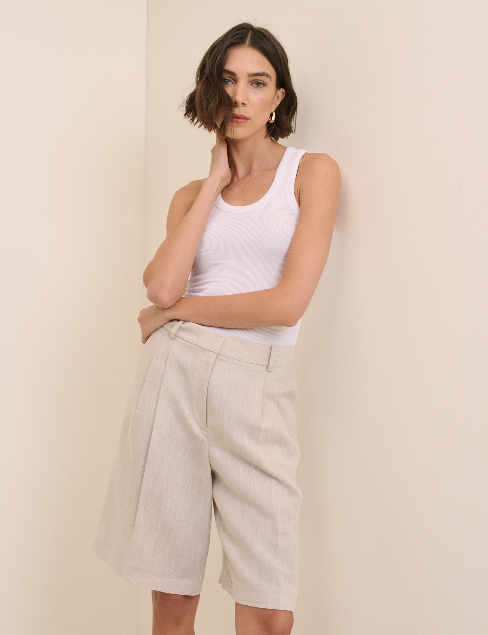 Cream Bermuda Tailored Shorts
