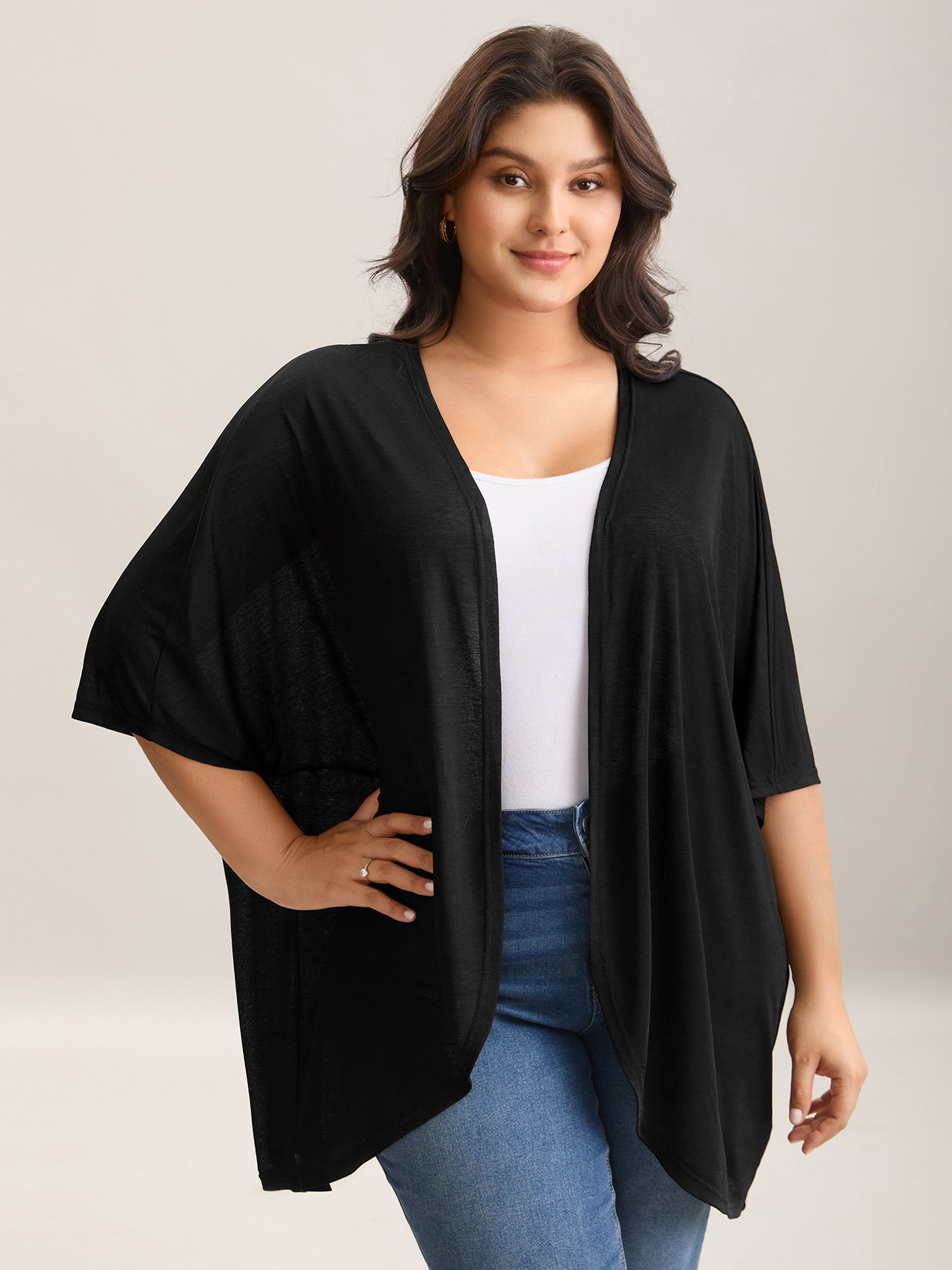 Sheer Textured Open Front Kimono