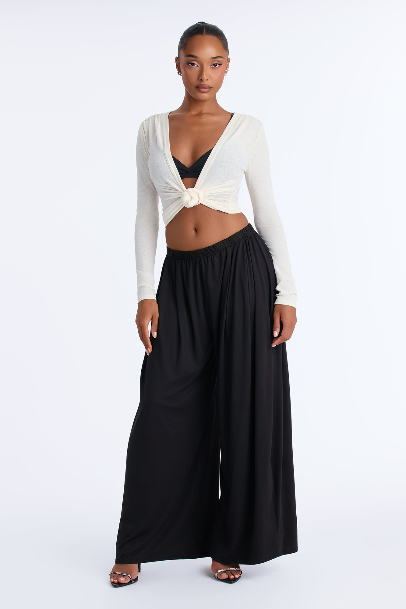 Bonnie Low Rise Flowy Ankle Tie Pant - Black
