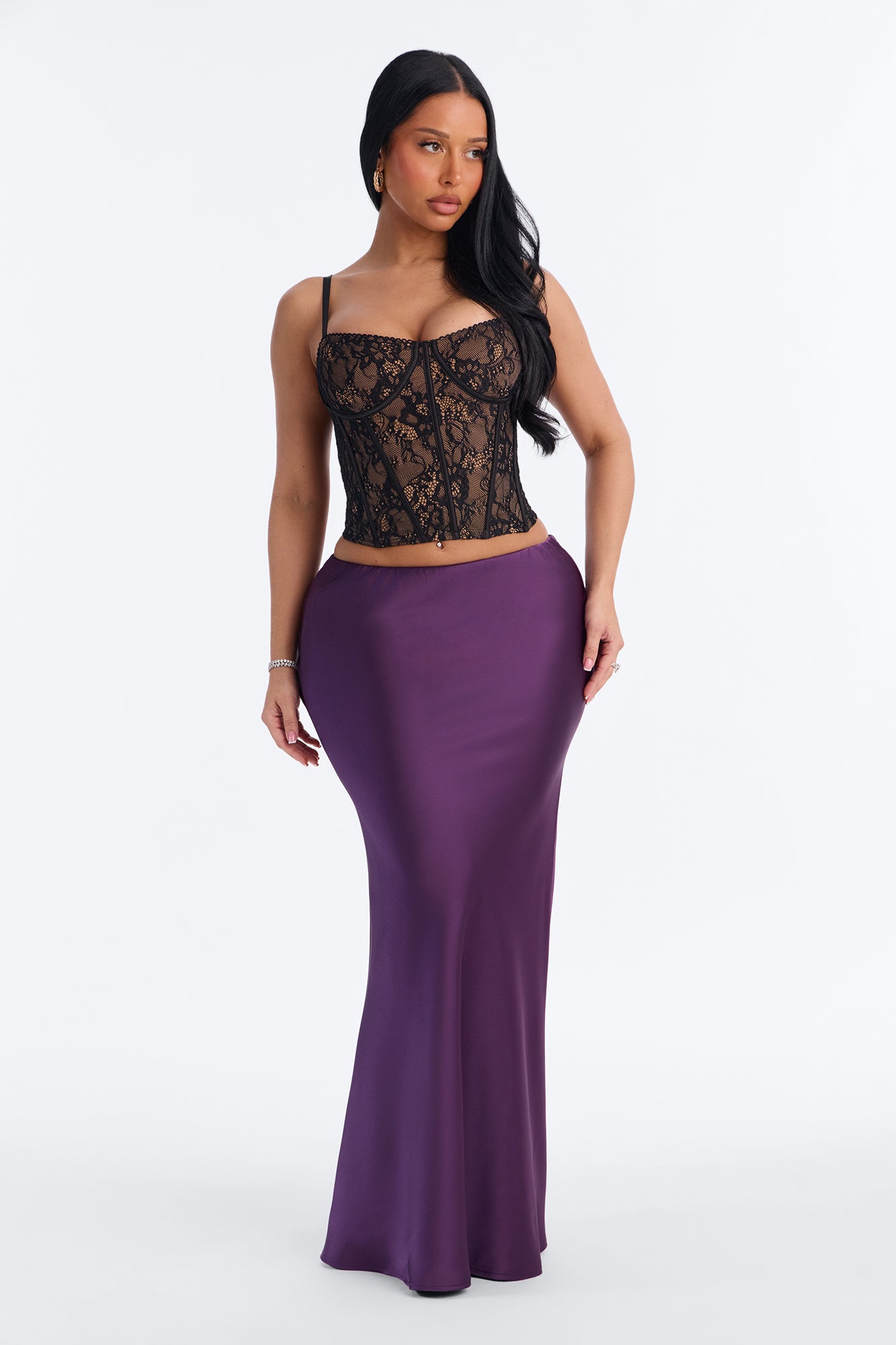 Aurora Satin Maxi Skirt - Plum