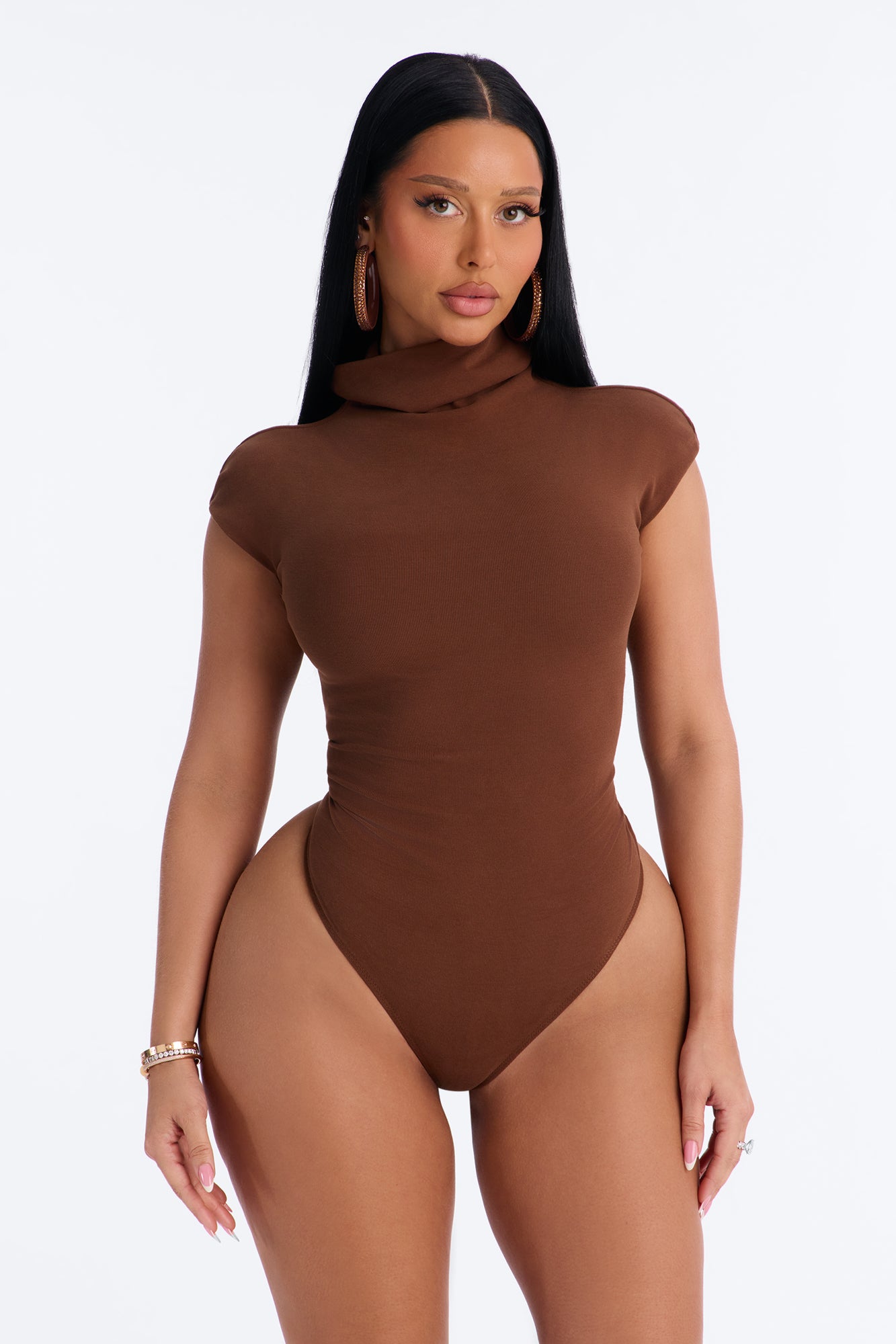 Arabella Turtleneck Cap Sleeve Bodysuit - Chocolate