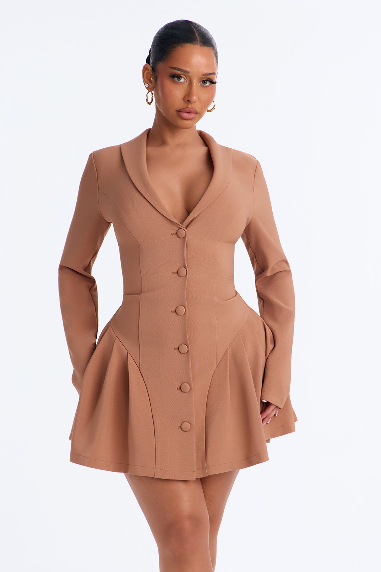 Boardroom Baddie Mini Dress - Mocha