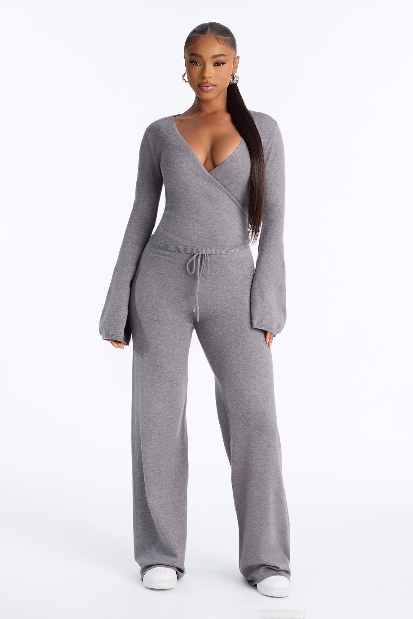 Solice Wrap Sweater Pant Set - Charcoal