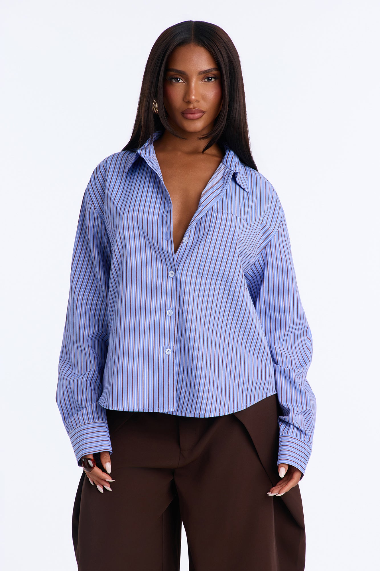 Sidney Striped Button Up Shirt - Brown/combo